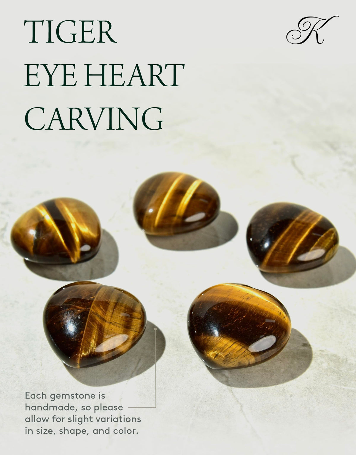 KALIFANO Tiger's Eye Heart - Worry Stone with Healing & Calming Effects - AAA Grade High Energy Crystal with Information Card - Reiki Carving Used for Protection (Family Owned)