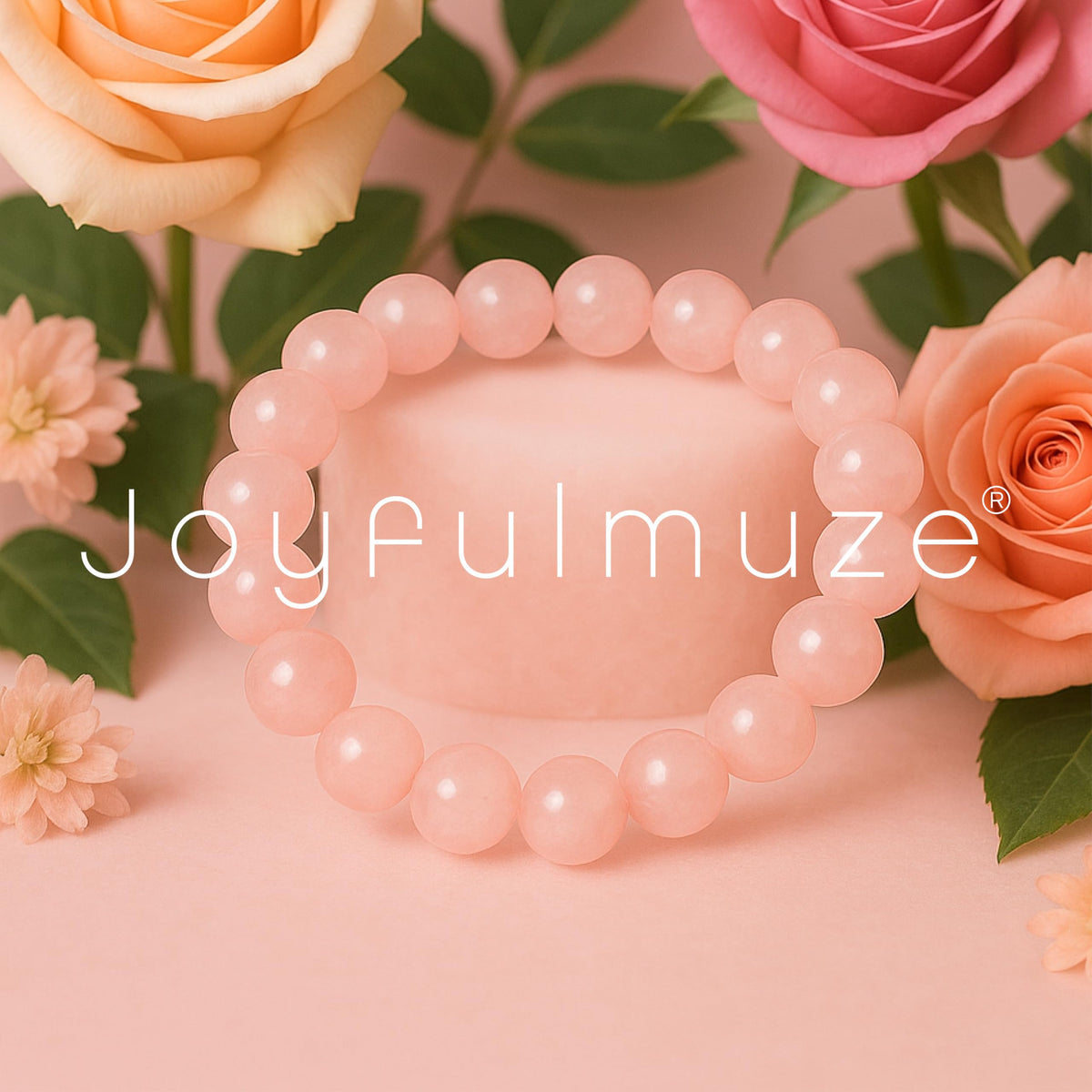 Joyfulmuze Rose Quartz Stretch Bracelet, Brings Unconditional Love Romance Passion, Pink Stone Heart Chakra, Handmade Jewelry Gift for Her and Him, (Rose-Quartz)