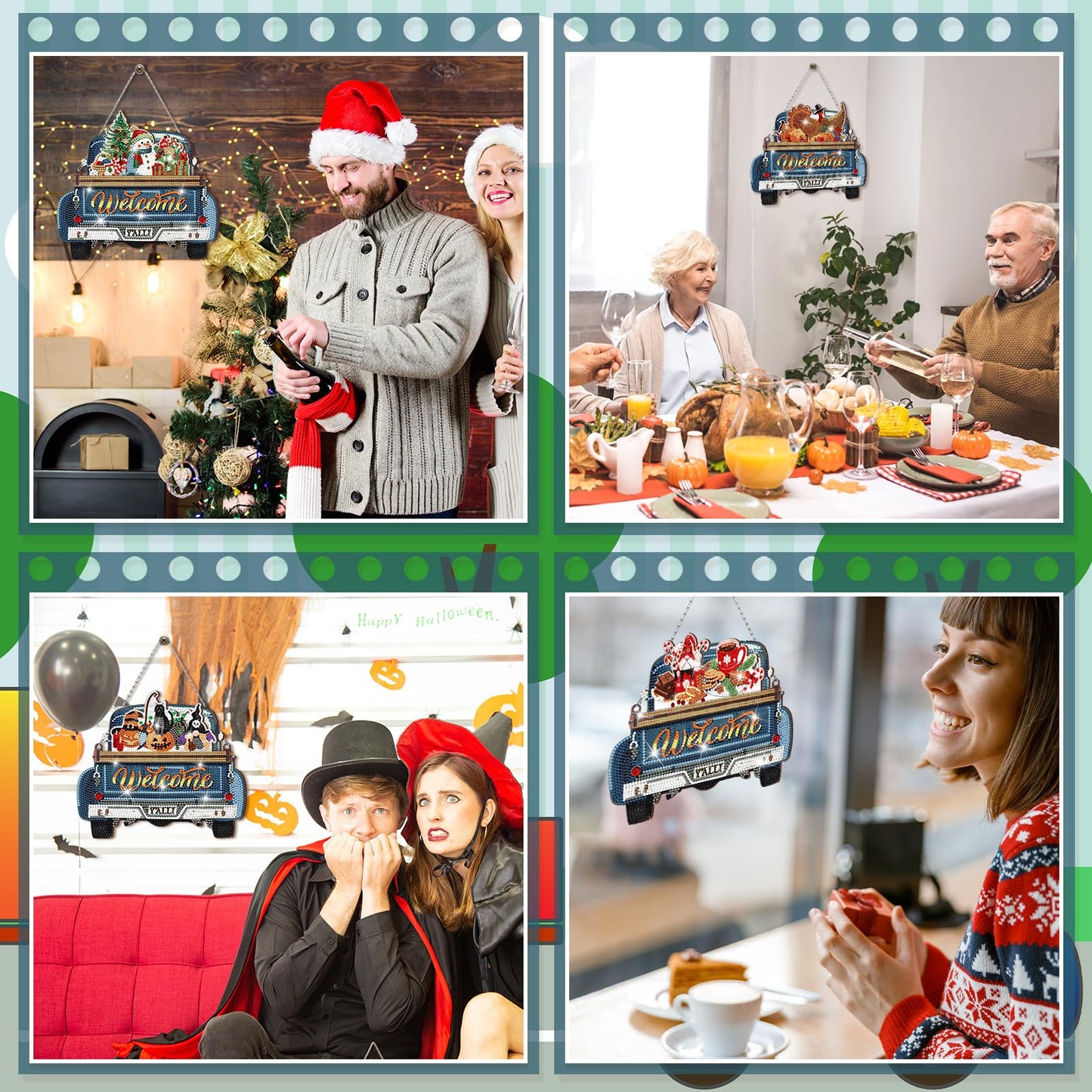 Burbell 21 Pcs Interchangeable Diamond Painting Welcome Sign for 4th of July Front Door Diamond Painting Truck Decor Interchangeable Seasonal Welcome Sign for Graduation DIY Wall Window Farmhouse
