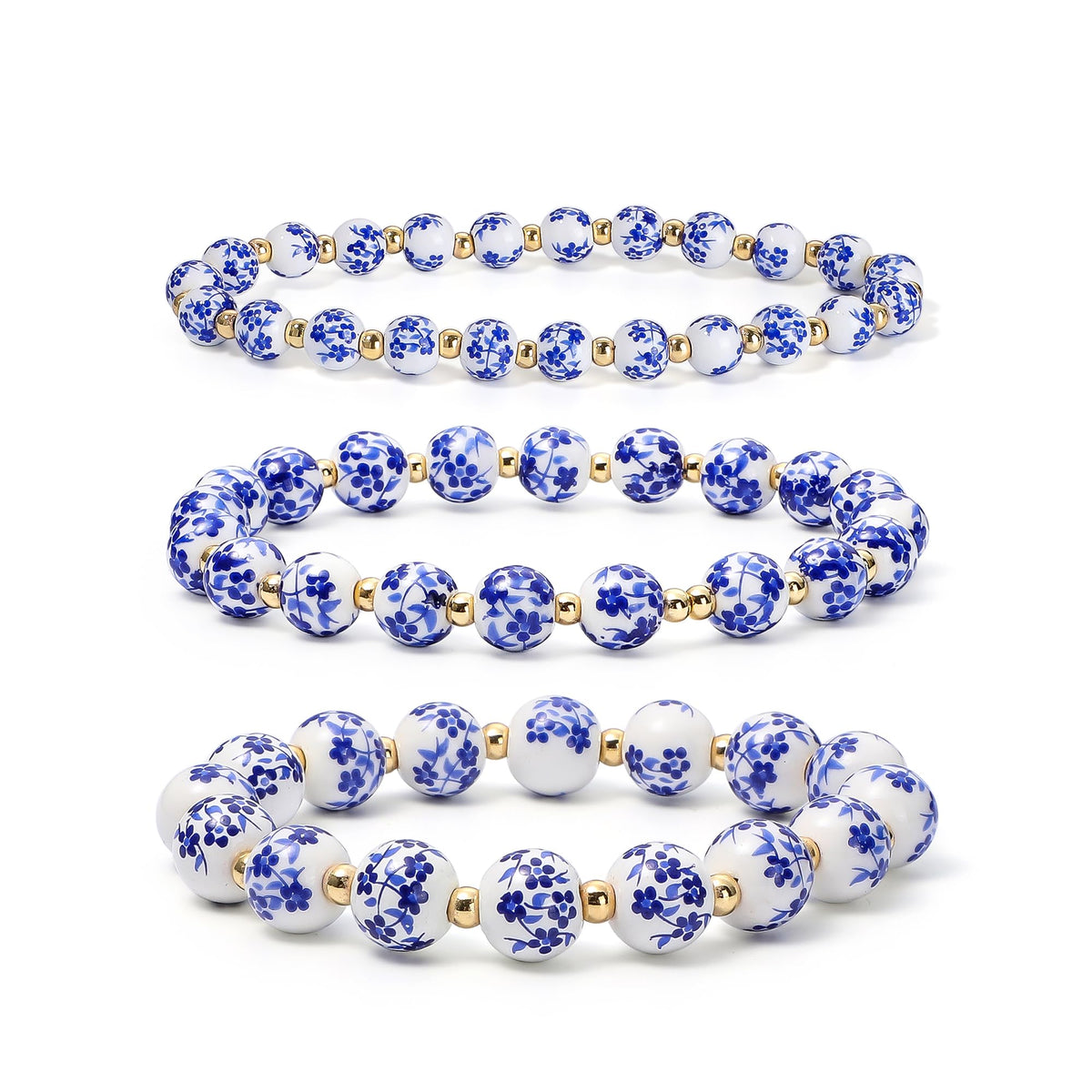 Dainty Bow Charm Beads Bracelet for Women Blue And White Vintage Ceramics Flower Bracelet Handmade Stretch Cute Beaded Romantic stackable Jewelry Gifts