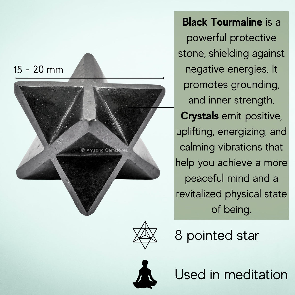 Amazing Gemstone Black Tourmaline Merkaba Crystal - 0.75 Inches Metaphysical Merkaba Star for Meditation - Energetic Tetrahedron Crystal and Healing Stones for Spiritual Growth and Healing (15-20mm)