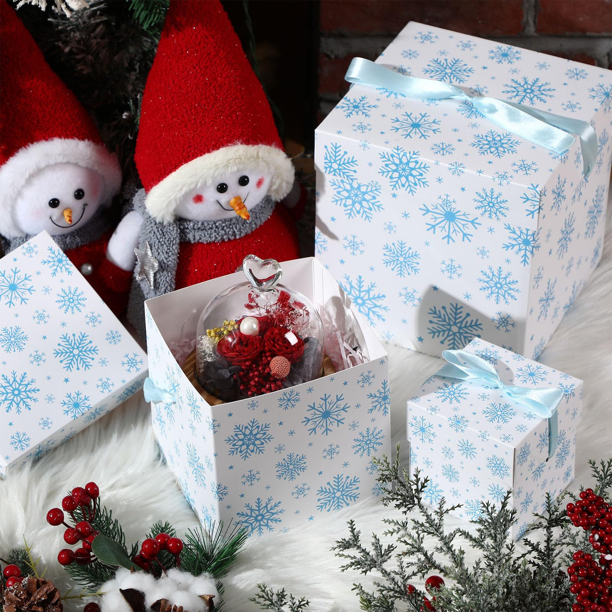 Zhanmai 3 Pcs Christmas Nesting Gift Boxes Snowflake Stackable Boxes Christmas Decorative Boxes with Lids for Present Wrapping Xmas Winter New Year Holiday Party Decor Supplies Favor(White and Blue)