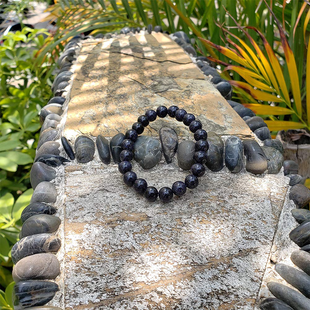 chengmu 8mm Blue Sand Goldstone Stretch Bracelet for Women Natural Handmade Round Beads Semi Precious Gemstone for Crystal Elastic Beaded Bracelet 7.5"