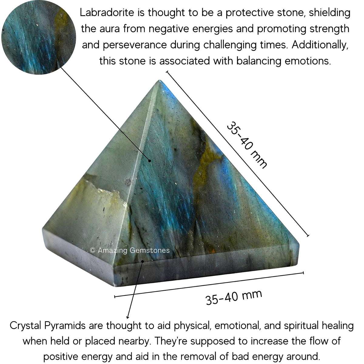 Amazing Gemstone Labradorite Pyramid Crystal Healing Stones - 1.5" Great Pyramid Figurine of Natural Stone Pyramid for Meditation, Reiki, Chakra Balancing and Crystal Pyramids Grid