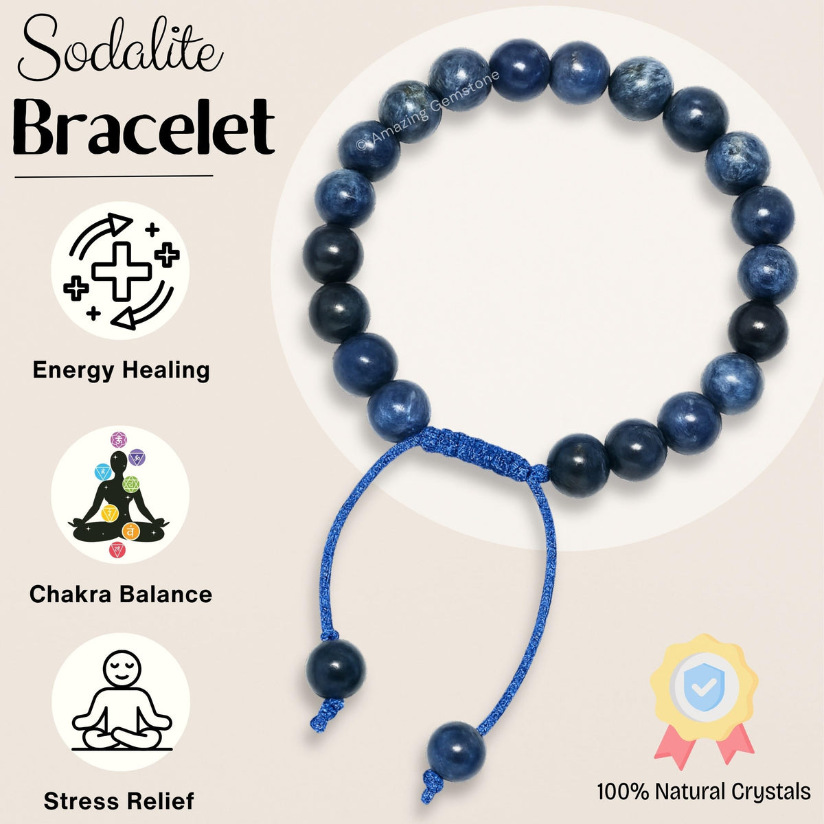 Amazing Gemstone Sodalite Bracelet for Women Men's Gifts - Protection Healing Crystal Bracelet - 8mm Gemstone Beaded Adjustable Bracelet