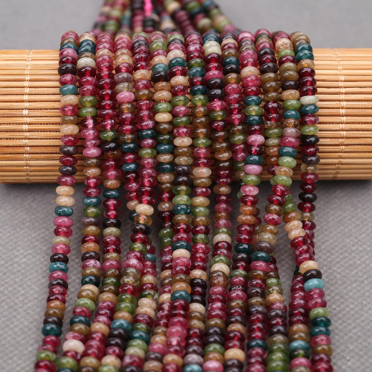 BONNY BOXX 1 Strand (150PCs) Natural 2 * 4mm Colorful Tourmaline Rondelle Beads, Natural Abacus Disk Stone Beads Loose Spacer Gemstone for DIY Bracelet Necklace Jewelry Making