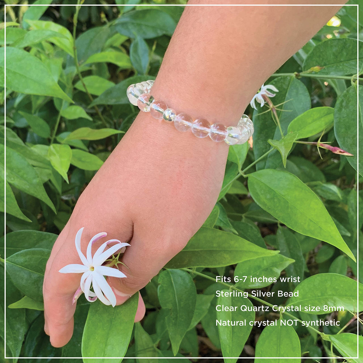 Joyfulmuze Natural Clear Crystal Stretch Bracelet, Chakra Healing White Stone, April Birthstone Gift Handmade Jewelry, Round Beads 8mm 6.5-7”wrist