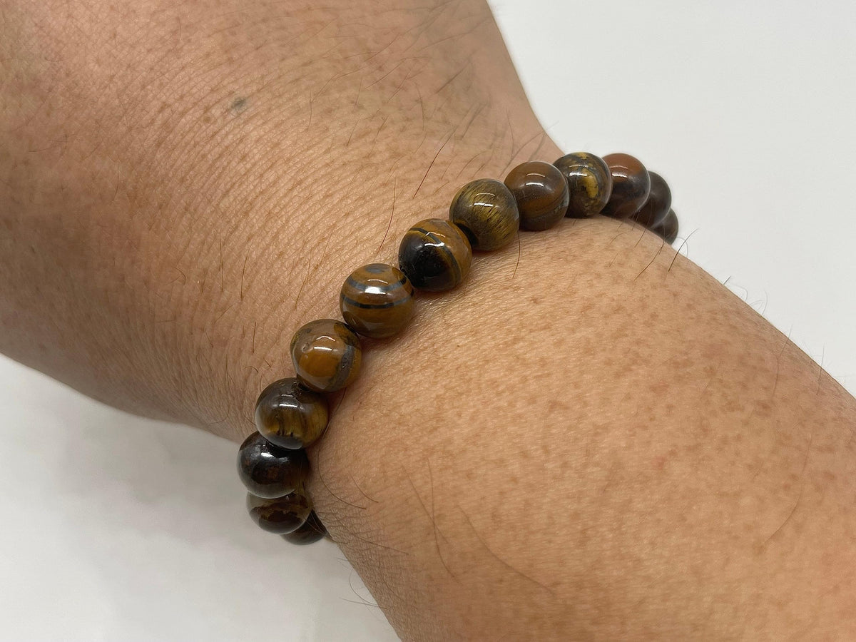 GAF TREASURES Tiger Eye Crystal Bead Bracelet 8mm, Genuine Tiger Eye Stretch Gemstone Bracelet, Healing Crystal Bracelet, Gift for Men & Women (1)