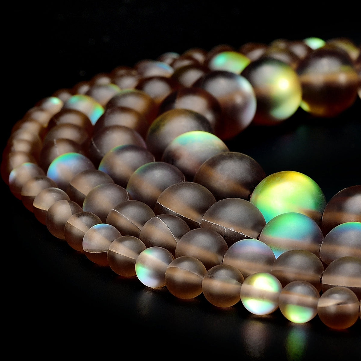 RUBYCA 10mm Round Moonstone Matte Crystal Glass Beads Aura for Jewelry Making Brown, 1 Strand