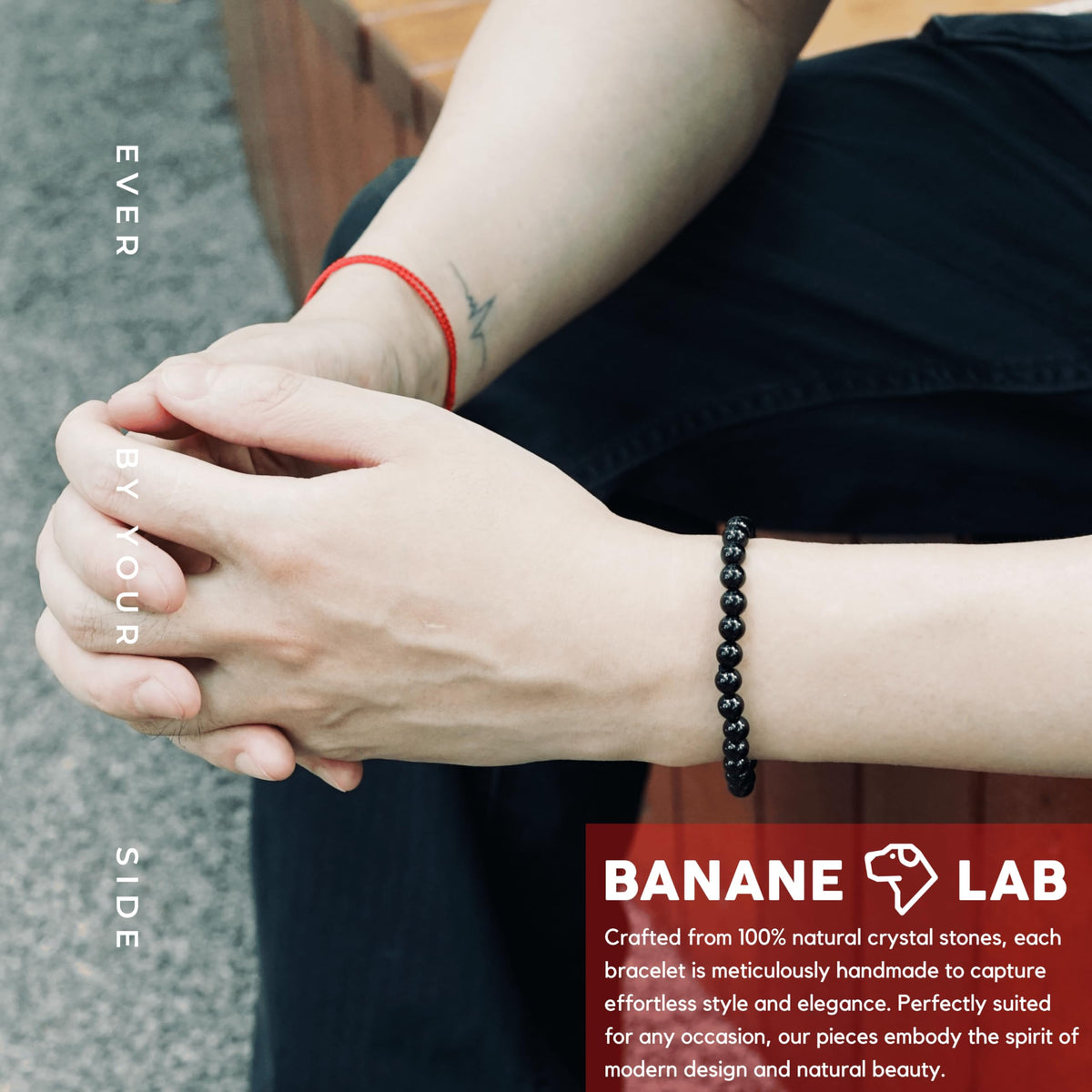 BANANE LAB Black Obsidian Bracelet for Men Women 6mm - Real Natural Crystal Bead Stretch Bracelets - Classic Unisex Protection Stone Jewelry - Standard 6.5" Wrist Fit with DIY Repair Kit