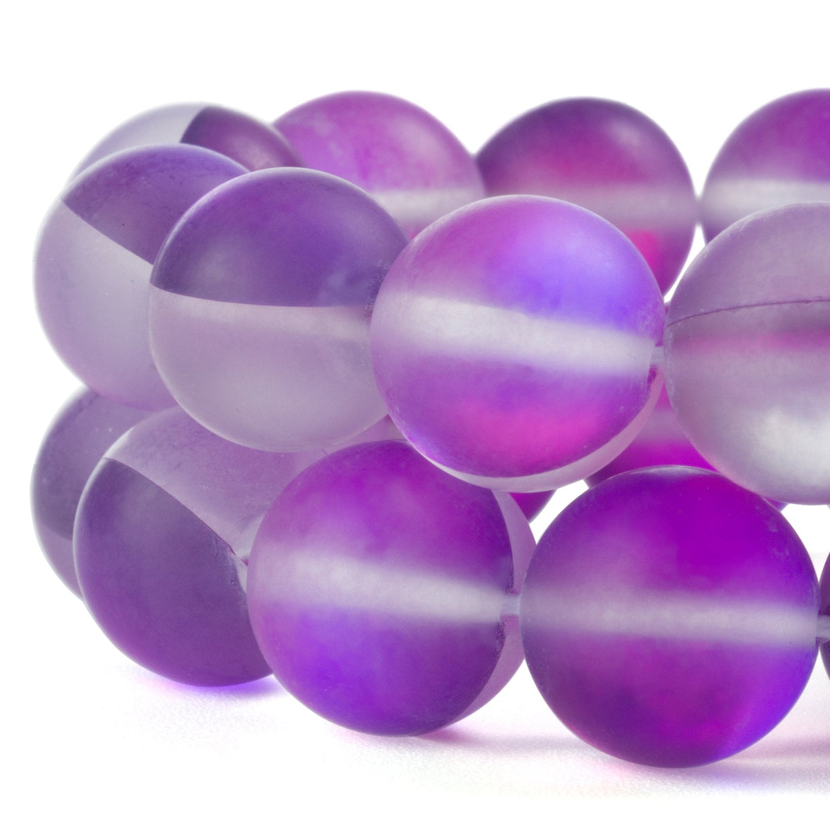 RUBYCA 10mm Round Moonstone Matte Crystal Glass Beads Aura for Jewelry Making Purple, 1 Strand