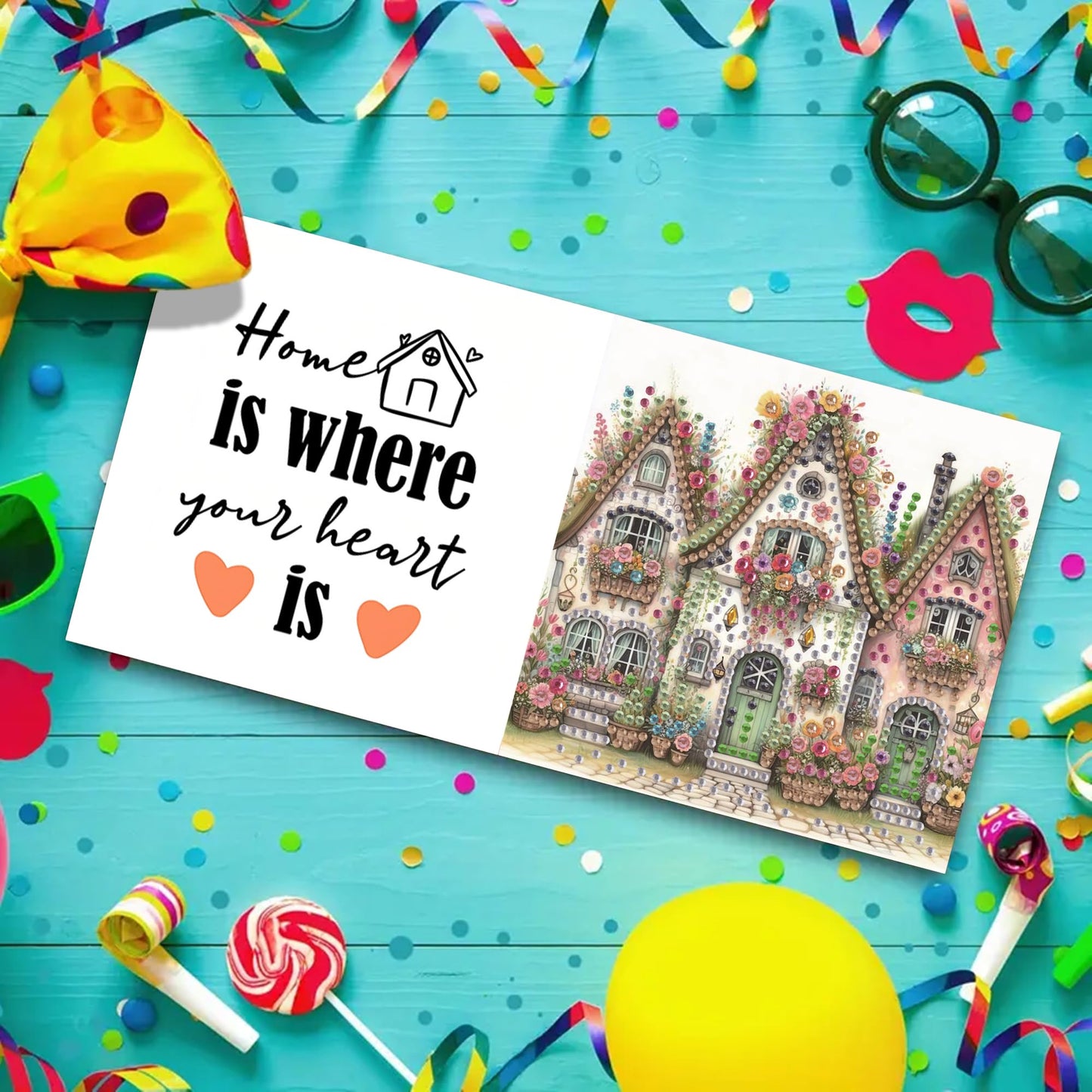 MaiYiYi 6 Packs DIY House Diamond Painting Greeting Cards Kit, Flower Diamond Art Cards with Envelopes, Thank You Card for Family Friends Holiday Birthday