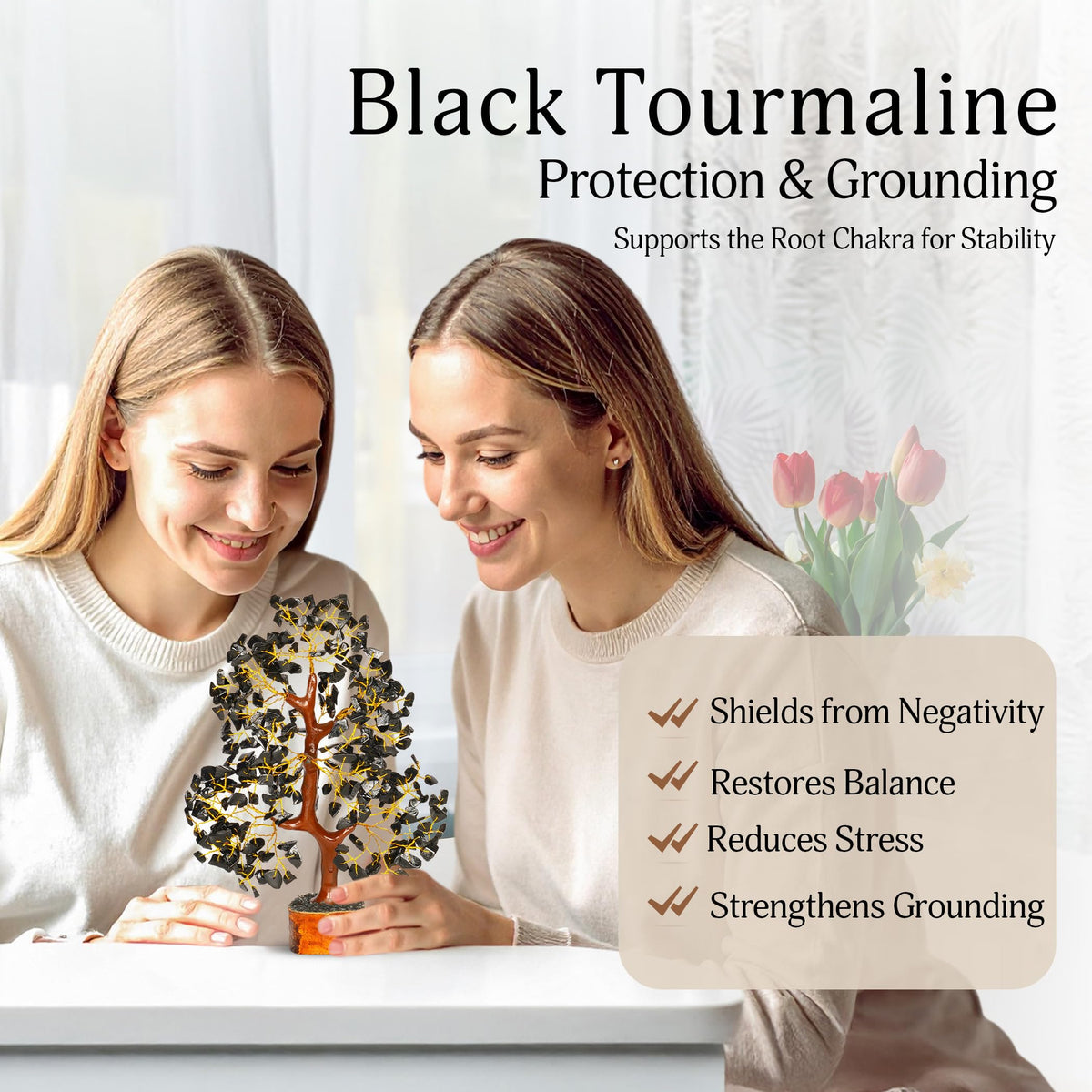 YATSKIA Black Tourmaline Crystal Tree of Life - Money Tree - Birthday Gifts for Women - Chakra Crystals and Stones - Positive Energy Gifts