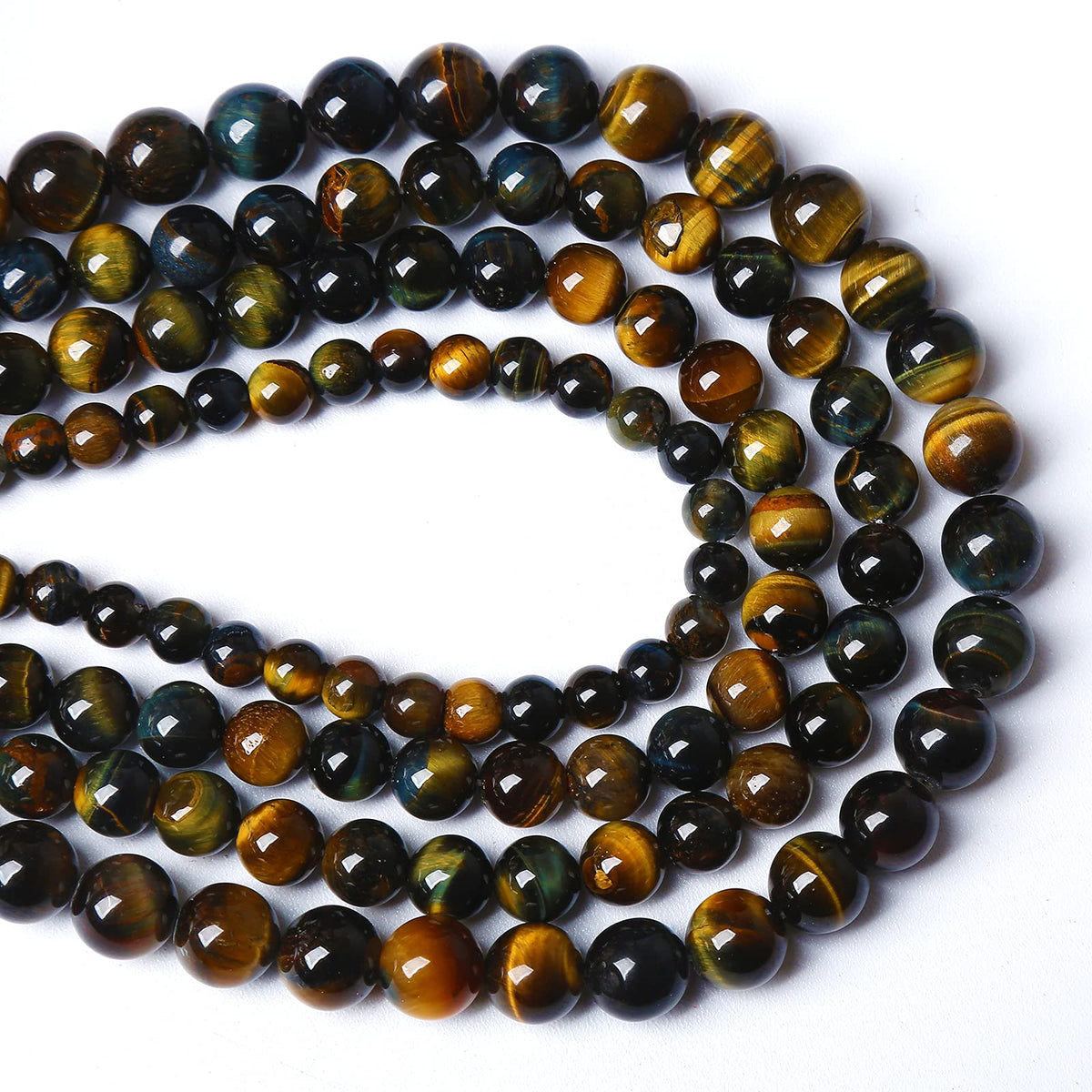 Yellow Blue Tiger Eye Beads Natural Stone Round Loose Beads Energy Gemstone Healing Power for Jewelry Making 10mm 38pcs 15"