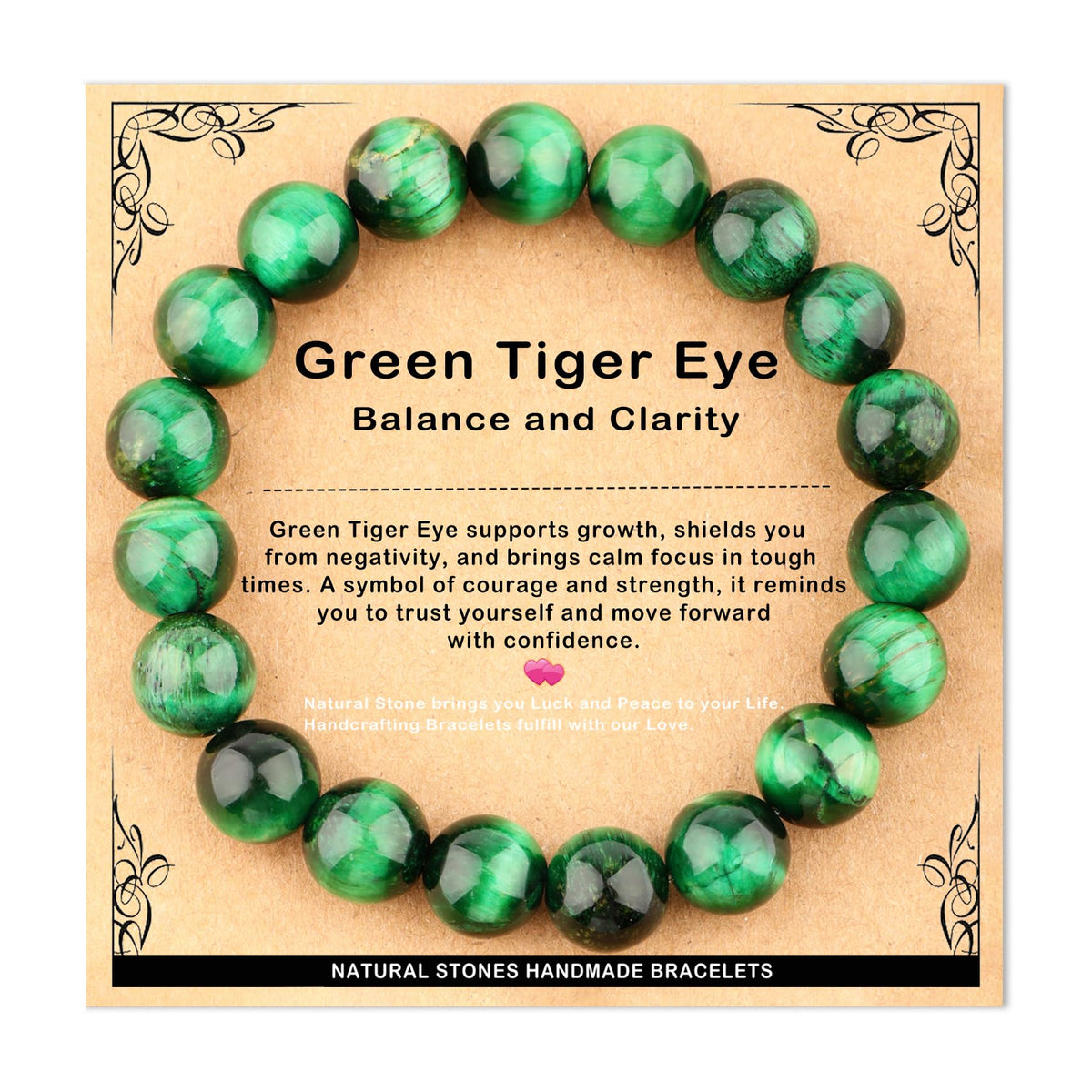 AD Beads 10mm Handmade Green Tiger Eye Elastic Bracelet – Natural Gemstone for Balance, and Clarity – Meditation, Yoga, Healing and Energy Gift for Men Women