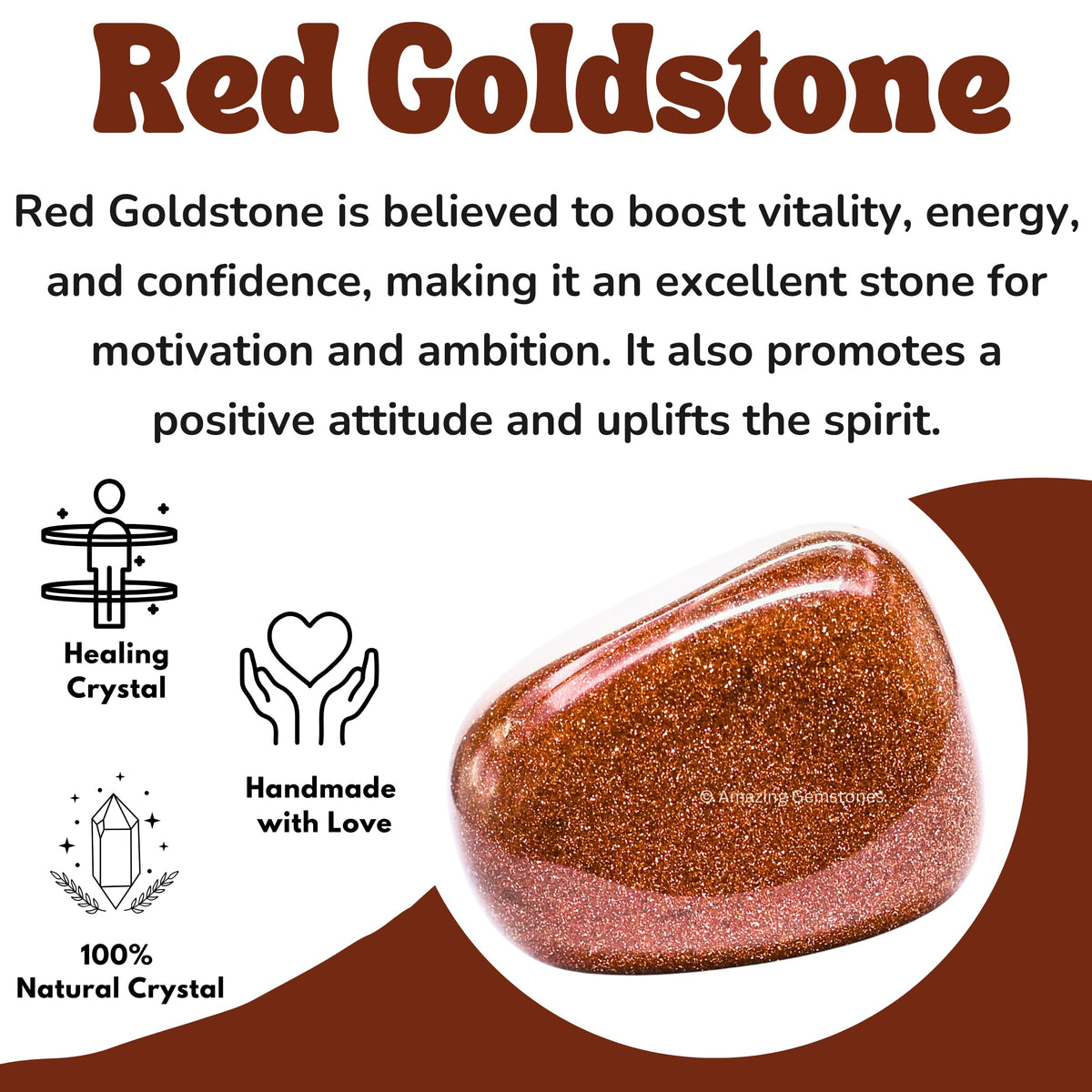 Amazing Gemstone Red Goldstone Crystal Tumbled Stones Polished Rocks - Natural Gem Stones for Healing - DIY Crystals for Protection (1 Piece)