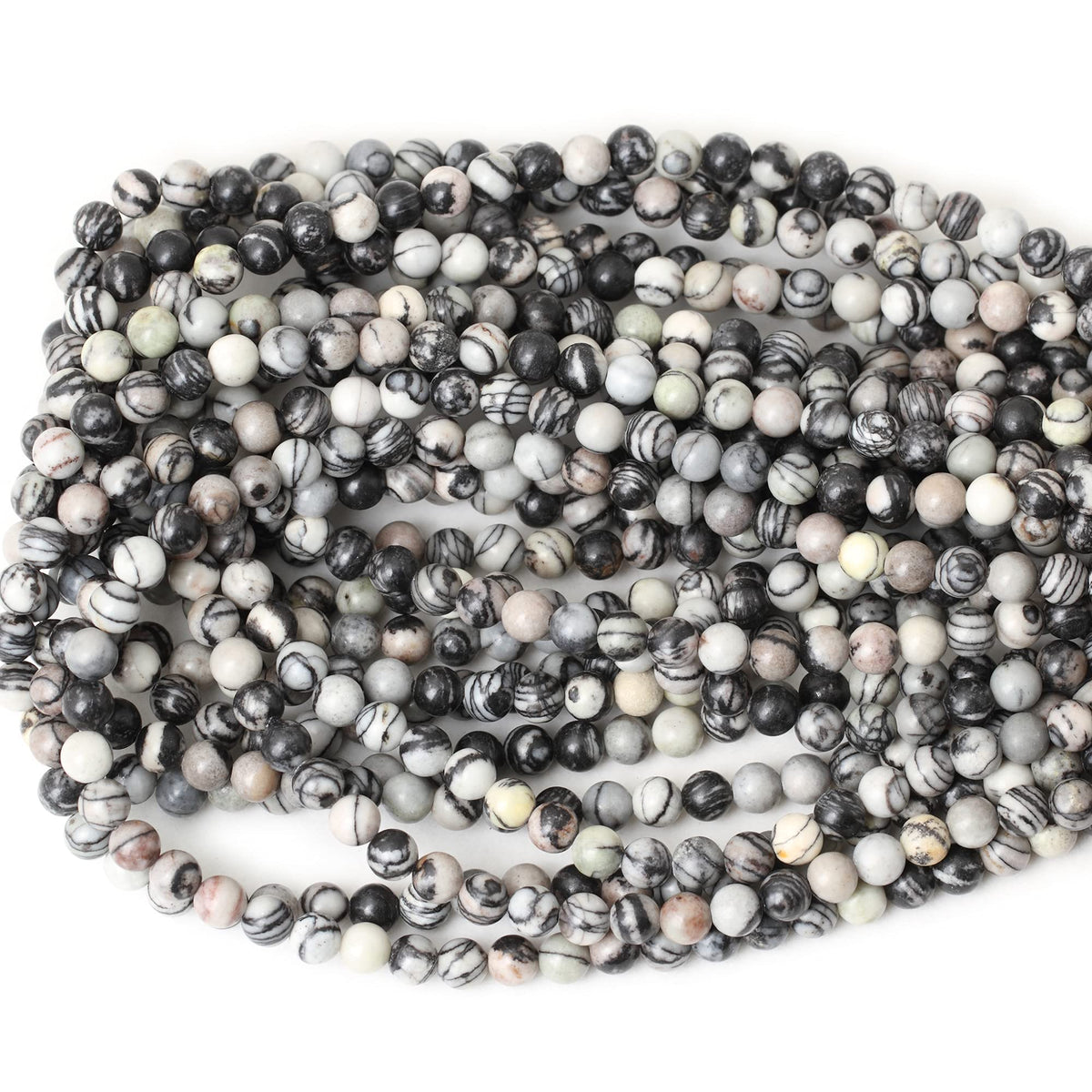 CHEAVIAN 60PCS 6mm Natural Black Network Zebra Stone Round Loose Beads for Jewelry Making DIY Bracelet Necklace Materials 1 Strand 15"