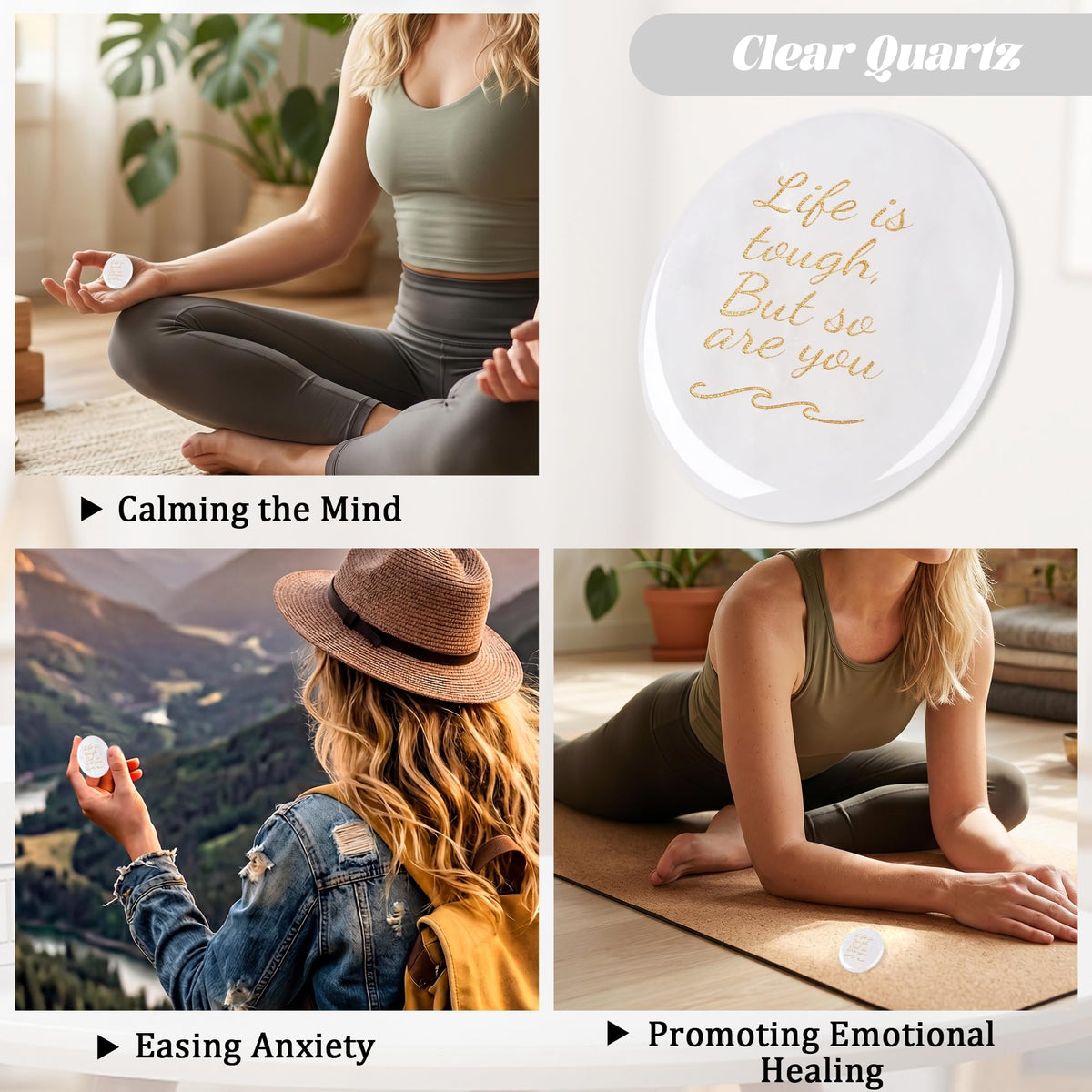 NUKAYAI Inspirational Gifts Worry Stone Clear Quartz Crystals Healing Crystal Natural Meditation Accessories Stress Relief Gifts Reiki Palm Trinkets Pocket Anxiety Relief Items for Women Men