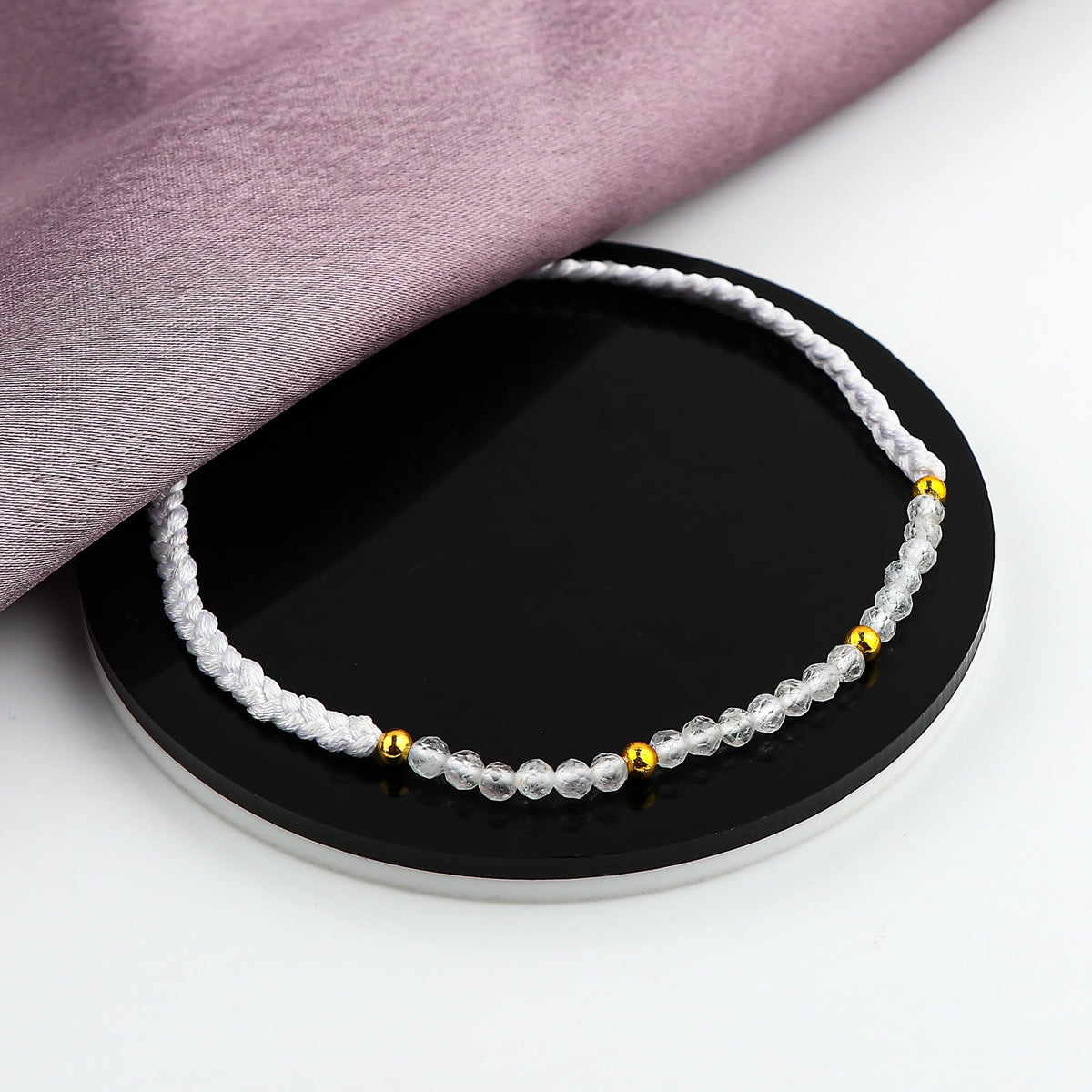 GEMSYMPHONY White Topaz Gemstone Beads Braided Bracelet – 3.5mm Natural Stone Beads, Handmade Adjustable Braided Rope Bracelet, Healing Crystal Jewelry for Men & Women, Unisex Boho Gift (White Topaz)