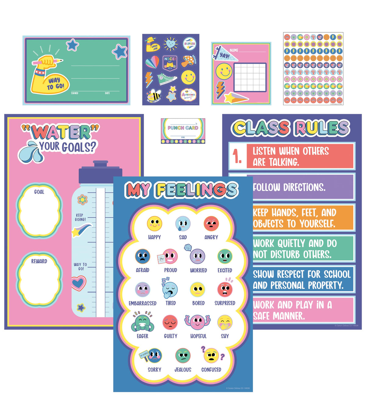 Carson Dellosa We Stick Together 107PC School Supplies, Incentives, Behavior Charts, Stickers, Punch Cards, Dry Erase Goal Tracker, Calming Corner Items Kids Poster, Motivational Classroom Must Haves