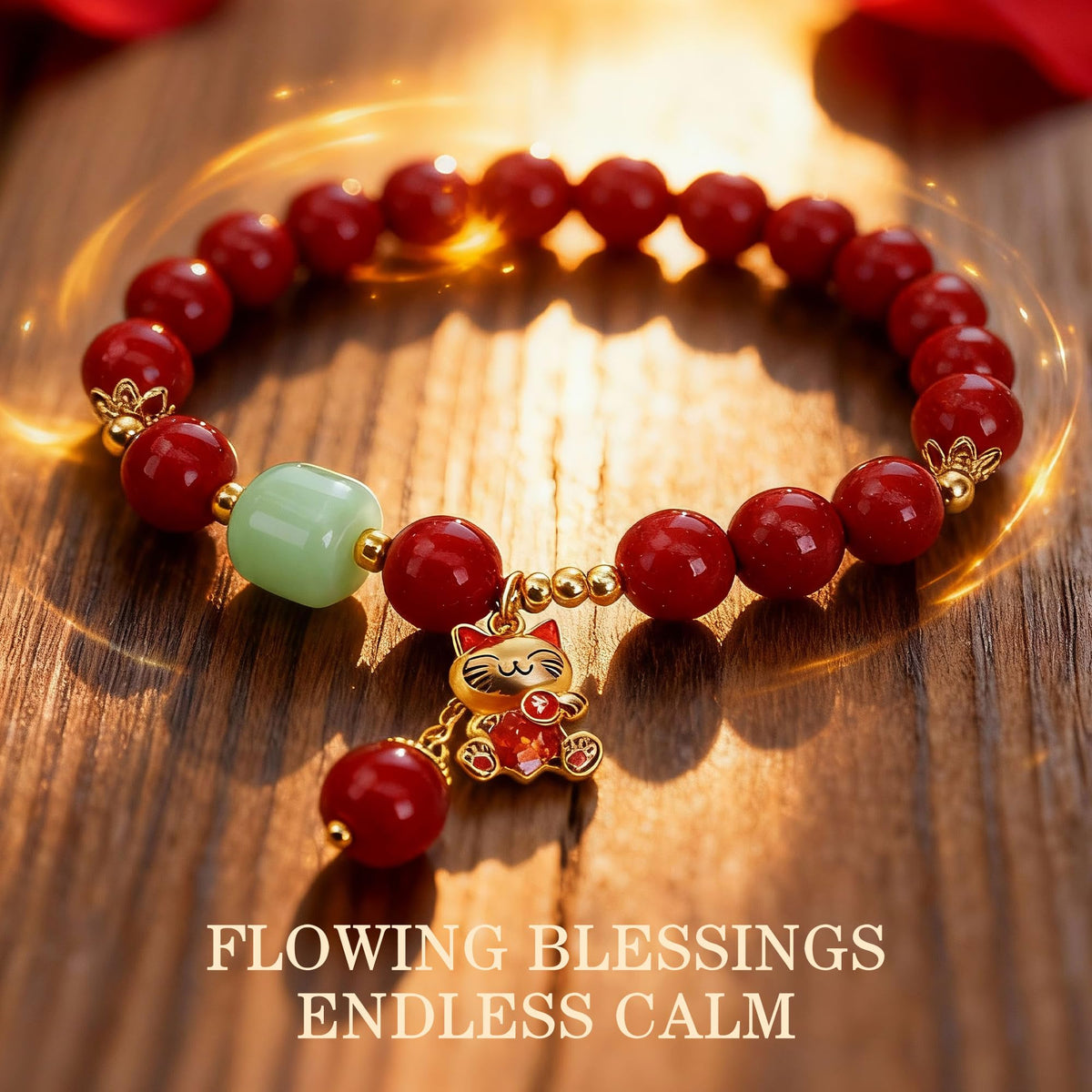 Buddha Stones Mothers Day Gifts 8mm Red Cinnabar Bracelet for Women, Feng Shui Lucky Cat Charm Bracelet with Jade, Healing Bracelets Attract Wealth and Good Luck, Stretch Bead Jewelry