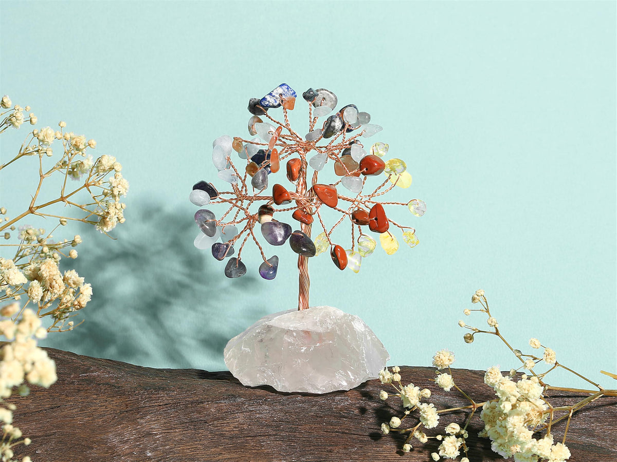 YATOJUZI 7 Chakra Natural Healing Crystal Tree Office Desk Decor Cubicle Decorations Meditation Accessories Money Fengshui Trees of Life Gifts for Women 3.93"-4.52"