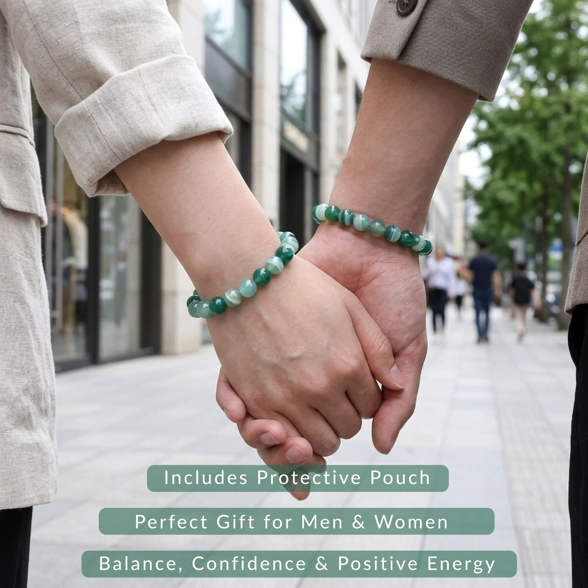 Cherry Tree Collection Lace Agate Green Beaded Bracelet – Genuine 8mm Gemstone Stretch Bracelet for Men & Women – Handmade Crystal Bracelet - (Lace Agate Green - M)