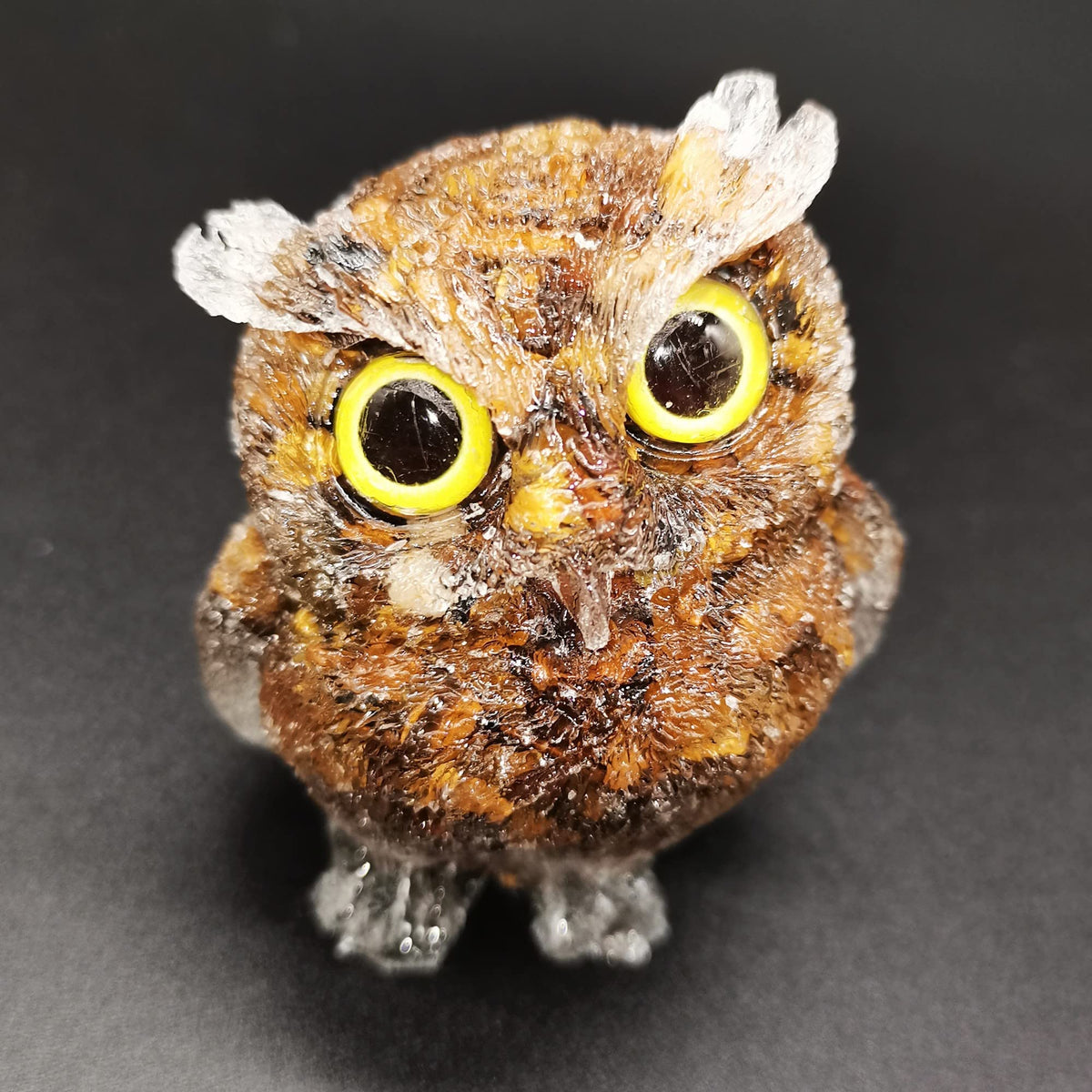 Reyife Hand-Carved Natural Crystal Owl Statue Reiki Healing Gemstone Animal Figurines Home Office Car Decoration The Best Gifts 2.4 inches (Tiger Eyes Stone)