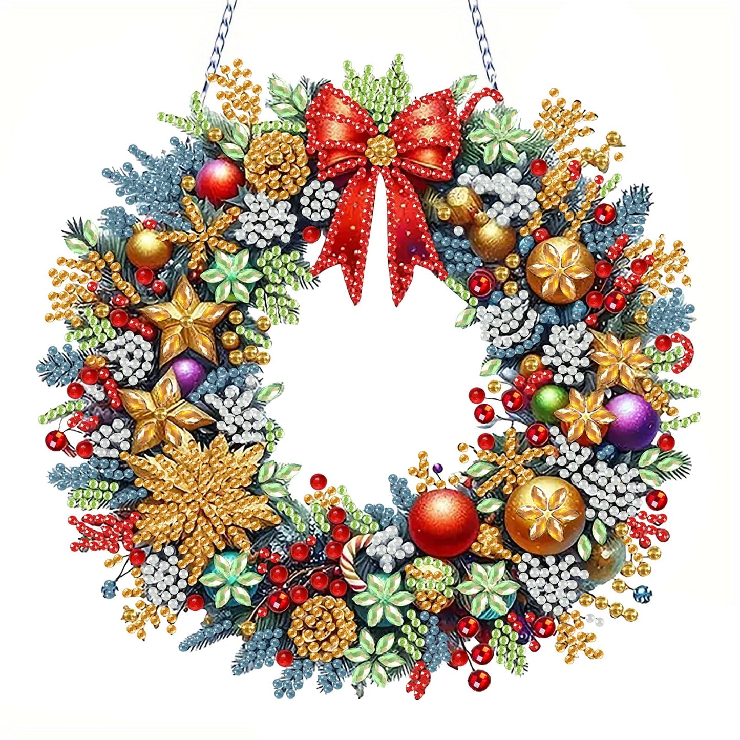 Morudeor Christmas Hanging Diamond Art Kits for Adults, DIY Winter Holiday Xmas Special Shape Rhinestone Gem Craft, Christmas Wreath Acrylic Diamond Hanging Pendant Ornament Kits for Home Decor