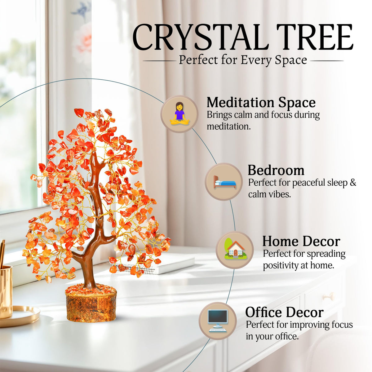 Carnelian Crystal Tree - Home Decor - Bonsai Tree - Tree of Life Decor - Spiritual Decor - Crystal Decor - Good Luck Gifts - Meditation Accessories - Money Tree - Desk Decor - Good Luck Charms