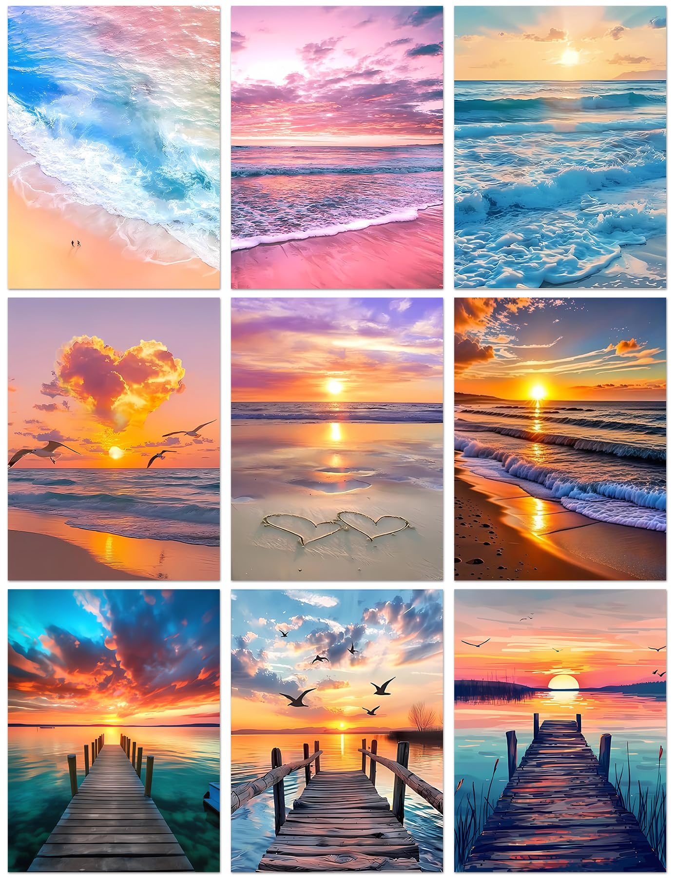 DPARTGMJT 9 Pack Beach Diamond Art Kits for Adults, Multipack Sunset Diamond Painting Kit for Adults, 5D DIY Round Drill Gem Art Adult Diamonds Dots Kits for Home Wall Decor Gift 12x16in (Landscape)
