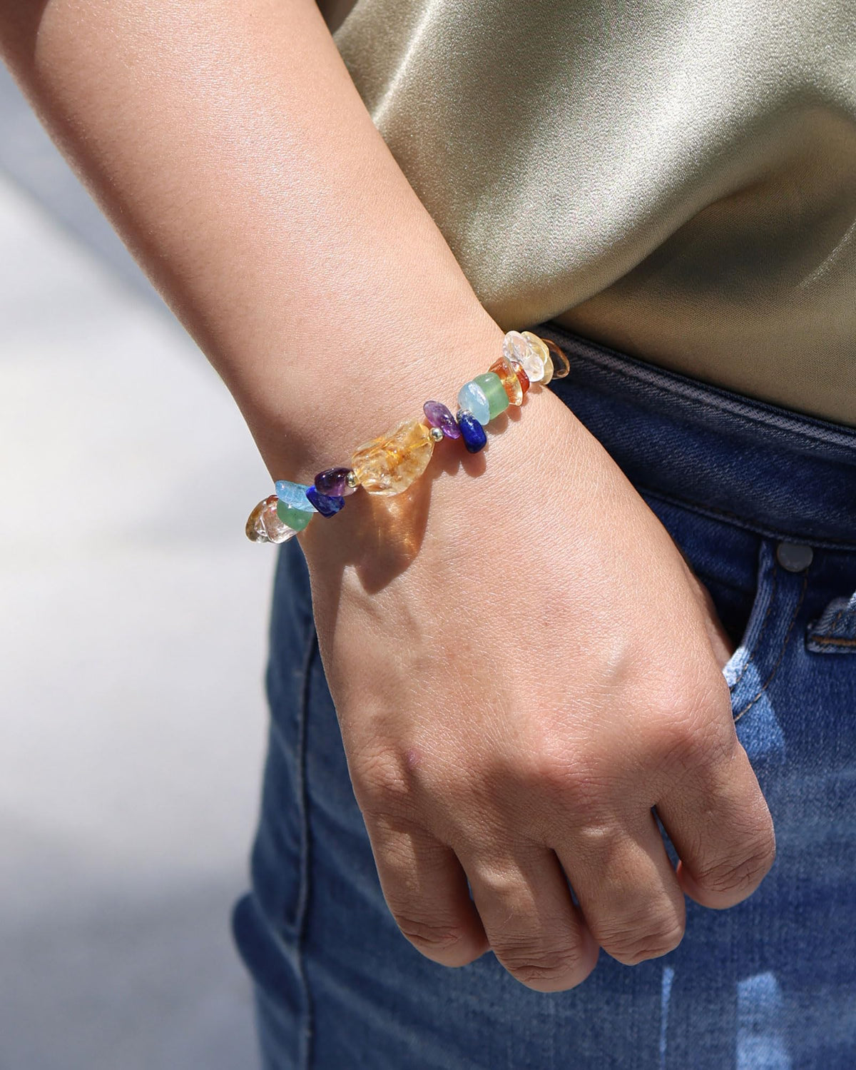 Wizock Reiki 7 Chakra Citrine Chips Beaded Bracelets Spiritual Crystals Yoga Meditation Bracelets for Women Positive Energy Wealth Good Luck Jewelry Gifts
