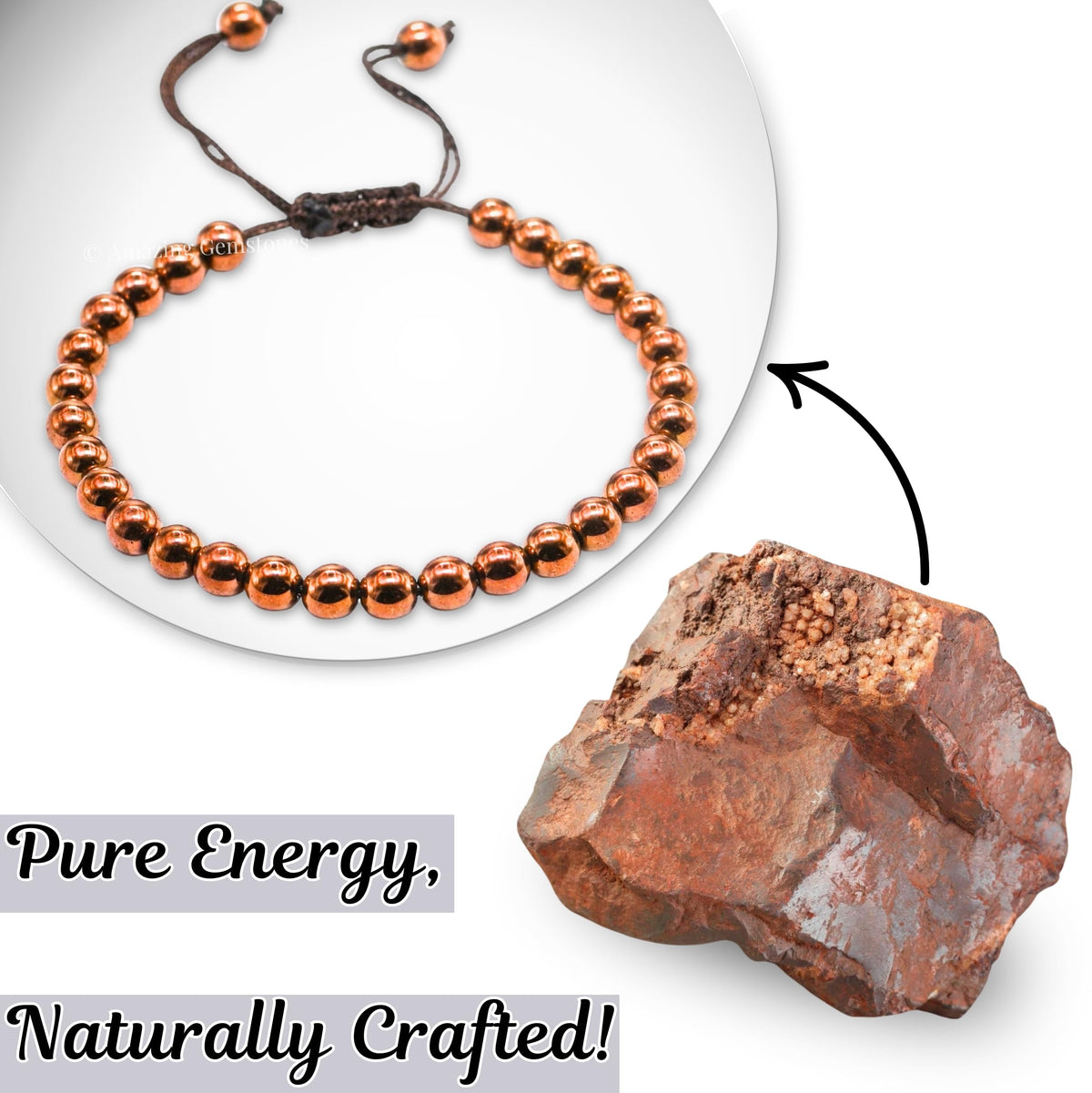 Copper Hematite Bracelet for Women Men's Gifts - Protection Healing Crystal Bracelet - 6mm Gemstone Beaded Adjustable Bracelet Pulseras Para Hombres Mujer Stocking Stuffers