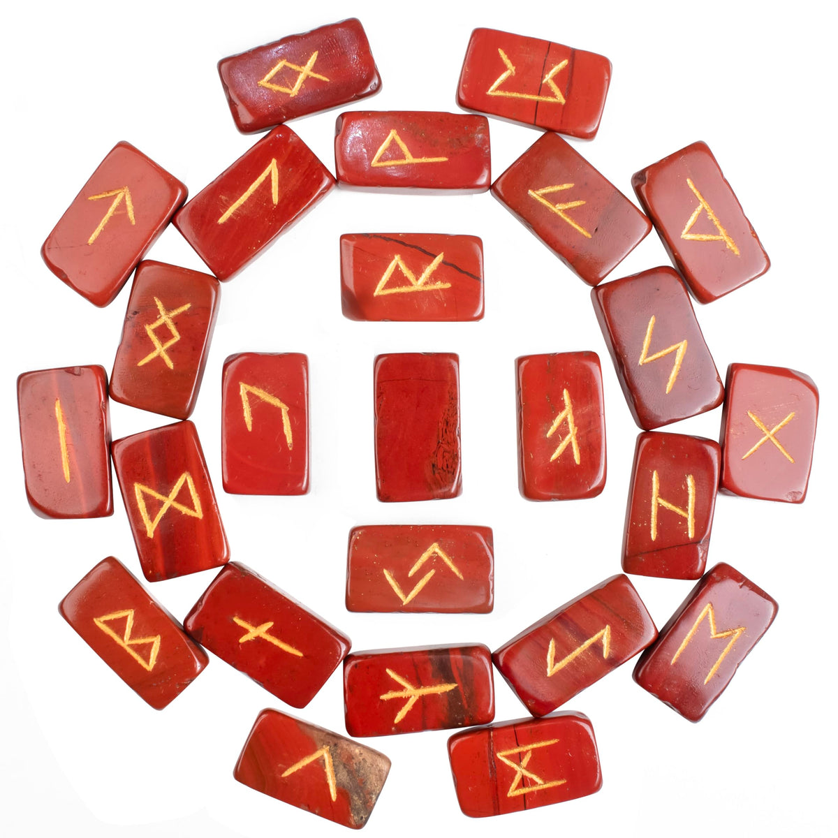 Crocon Red Jasper Rectangle Shape Gemstone Runes with Elder Futhark Alphabet Engraved 25 pcs Rune Set Crystal Divination Metaphysical Healing Balancing Chakra Reiki Runes with a Pouch| Size : 20-25mm