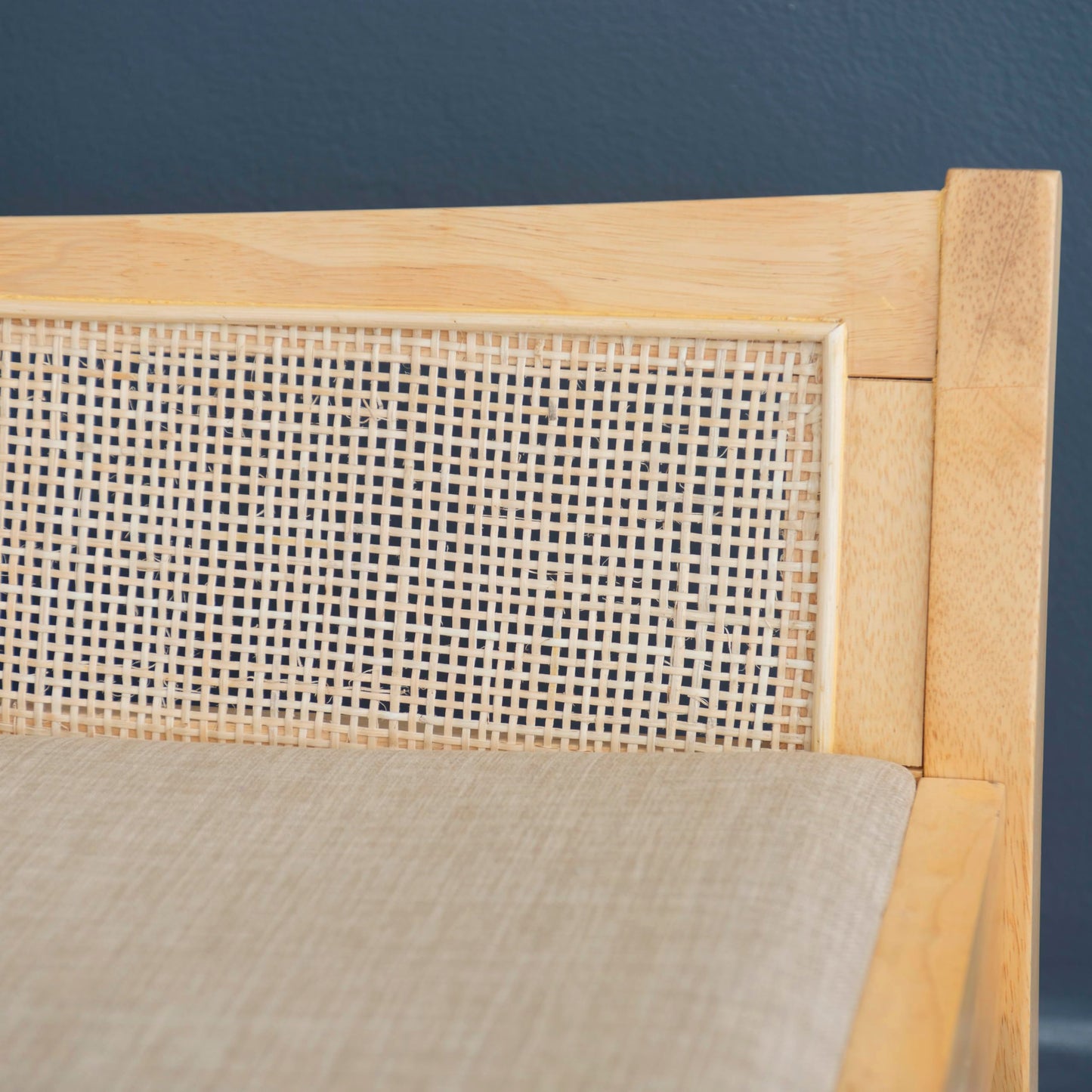 Powell Kasi Natural Low Back Cane Bench with Beige Upholstered Seat
