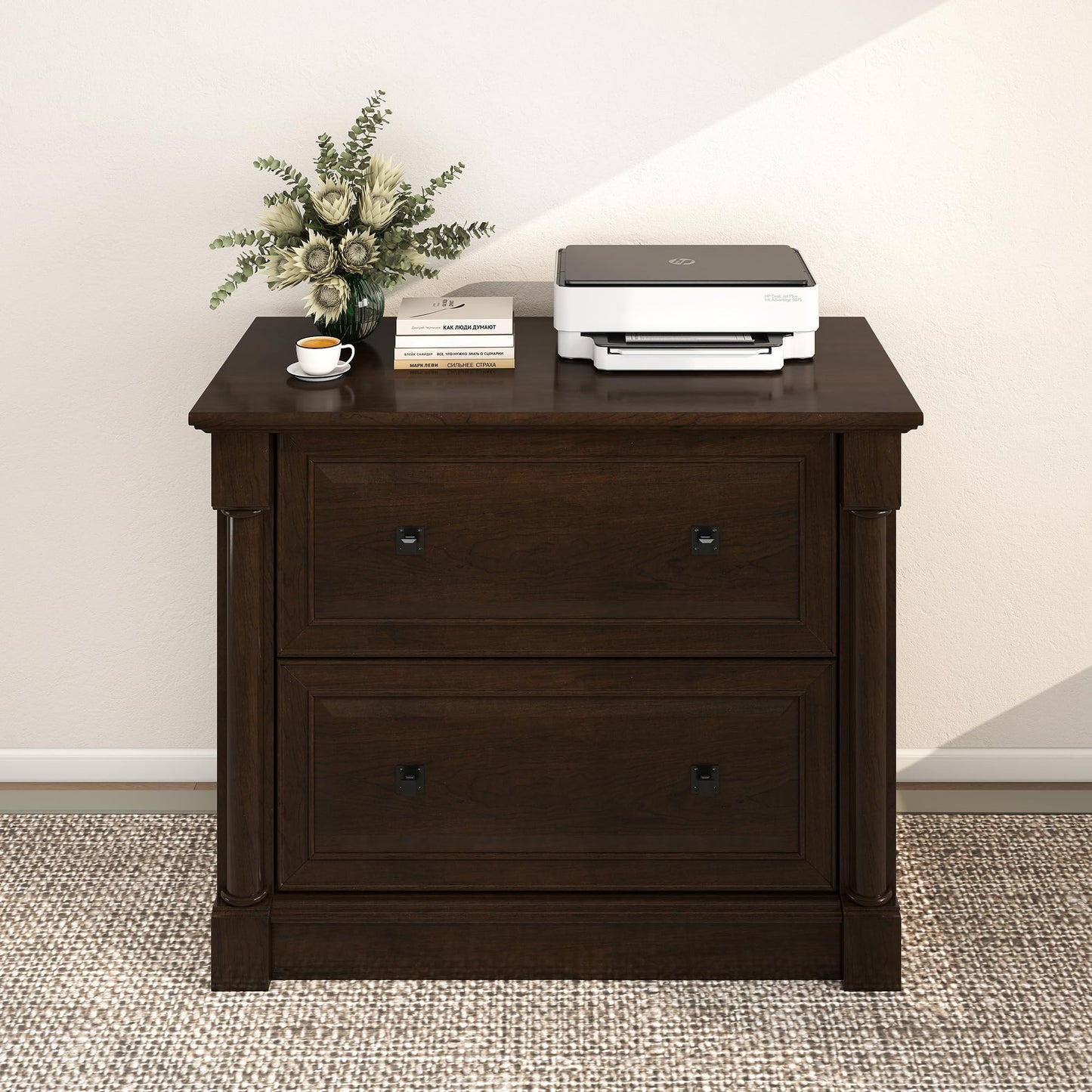 blini 2 Drawer File Cabinet Farmhouse Lateral File Cabinet with Hanging File Folders，Fits Letter/Legal/A4 Sizes, 36.8" Large Wood File Storage Cabinets Printer Stand for Home Office