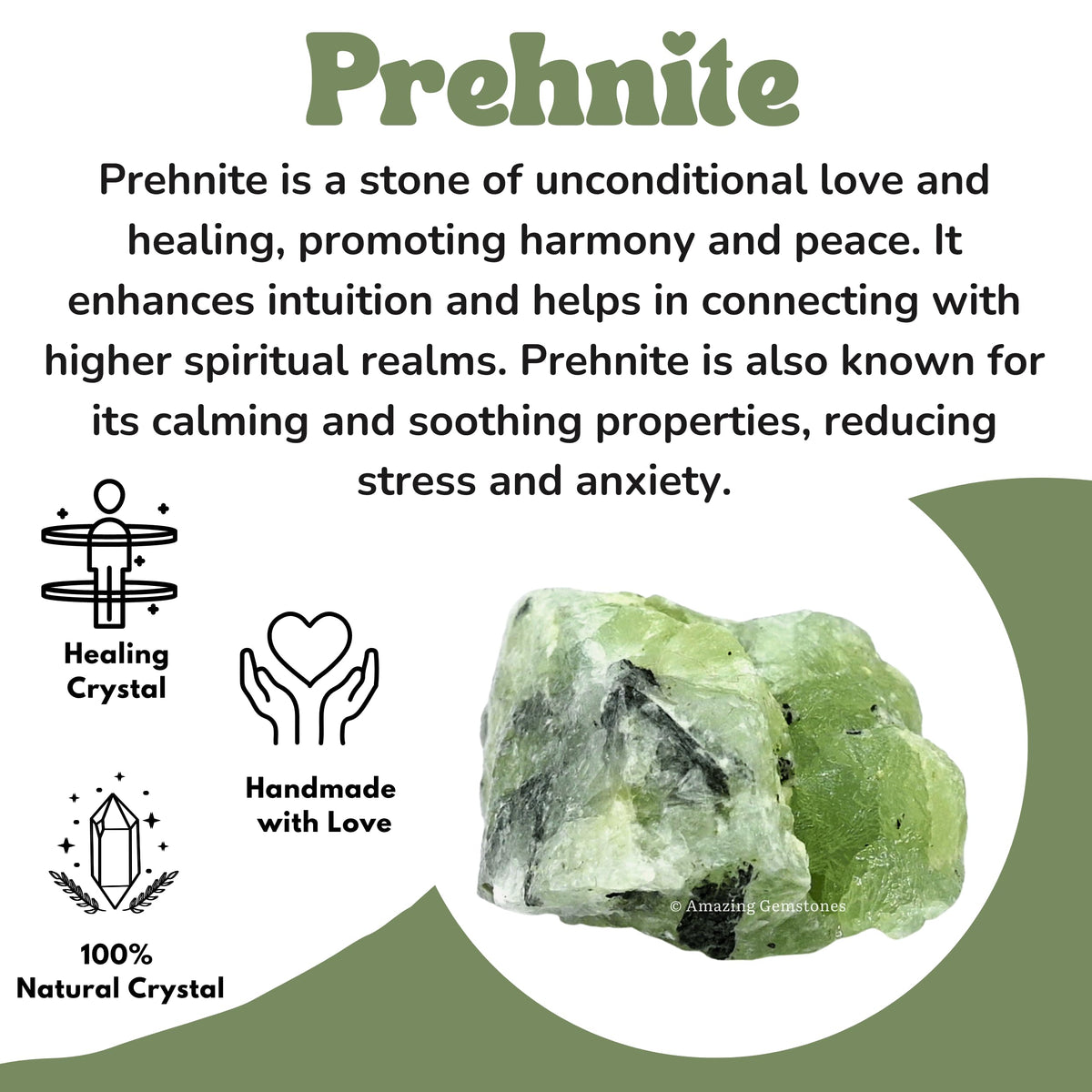 Amazing Gemstone Prehnite Raw Crystals and Healing Stones, Natural Rocks For Tumbling - DIY Raw Stones And Crystals (1 Piece)