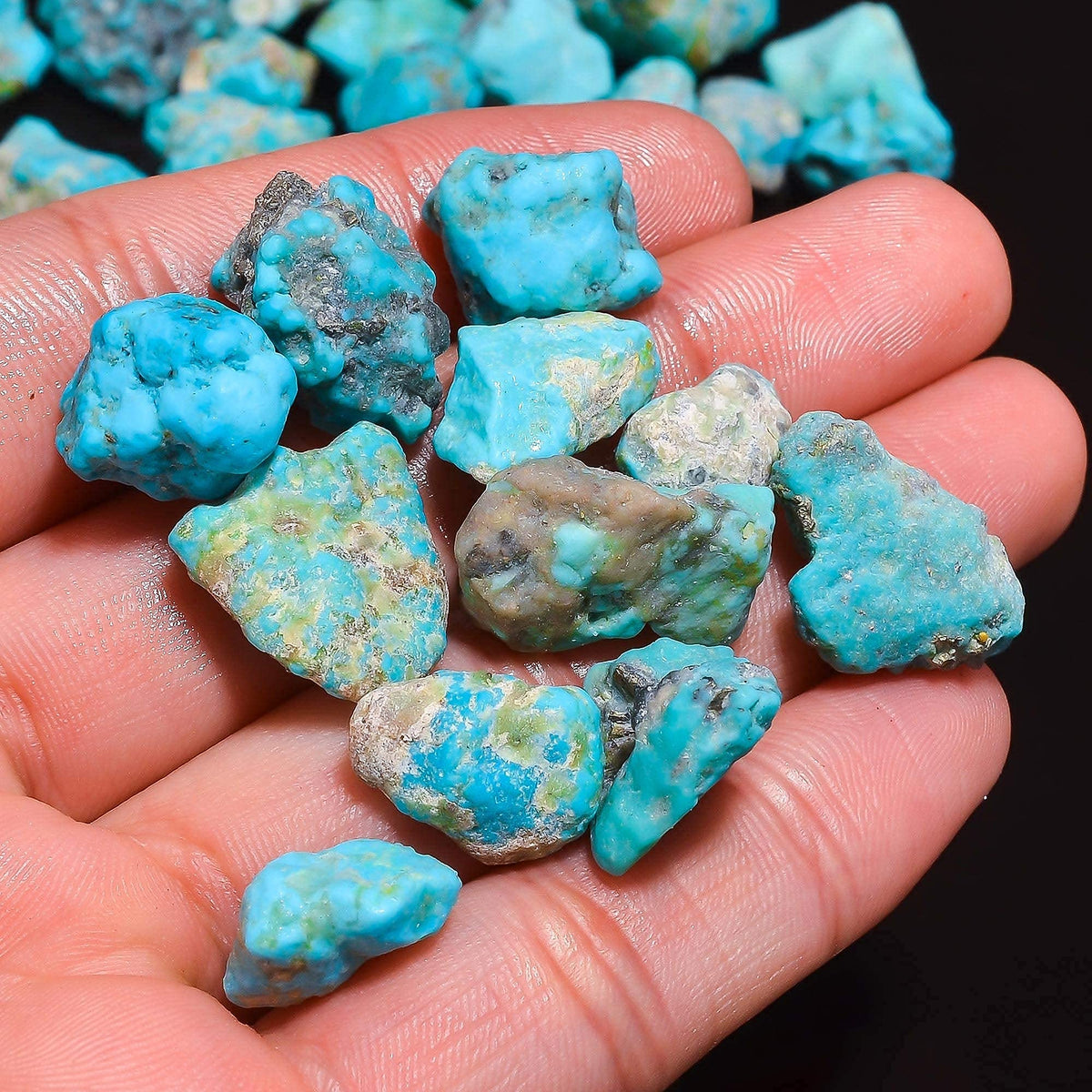 GEMKORA 25 cts, 4-5pcs, Genuine Raw Turquoise Stone, Loose Gemstone and Crystals, Wholesale Lot, Blue Rough Crystals, Turquoise Rock, Jewelry Making Supplies, DIY & Crafts [7-10mm]