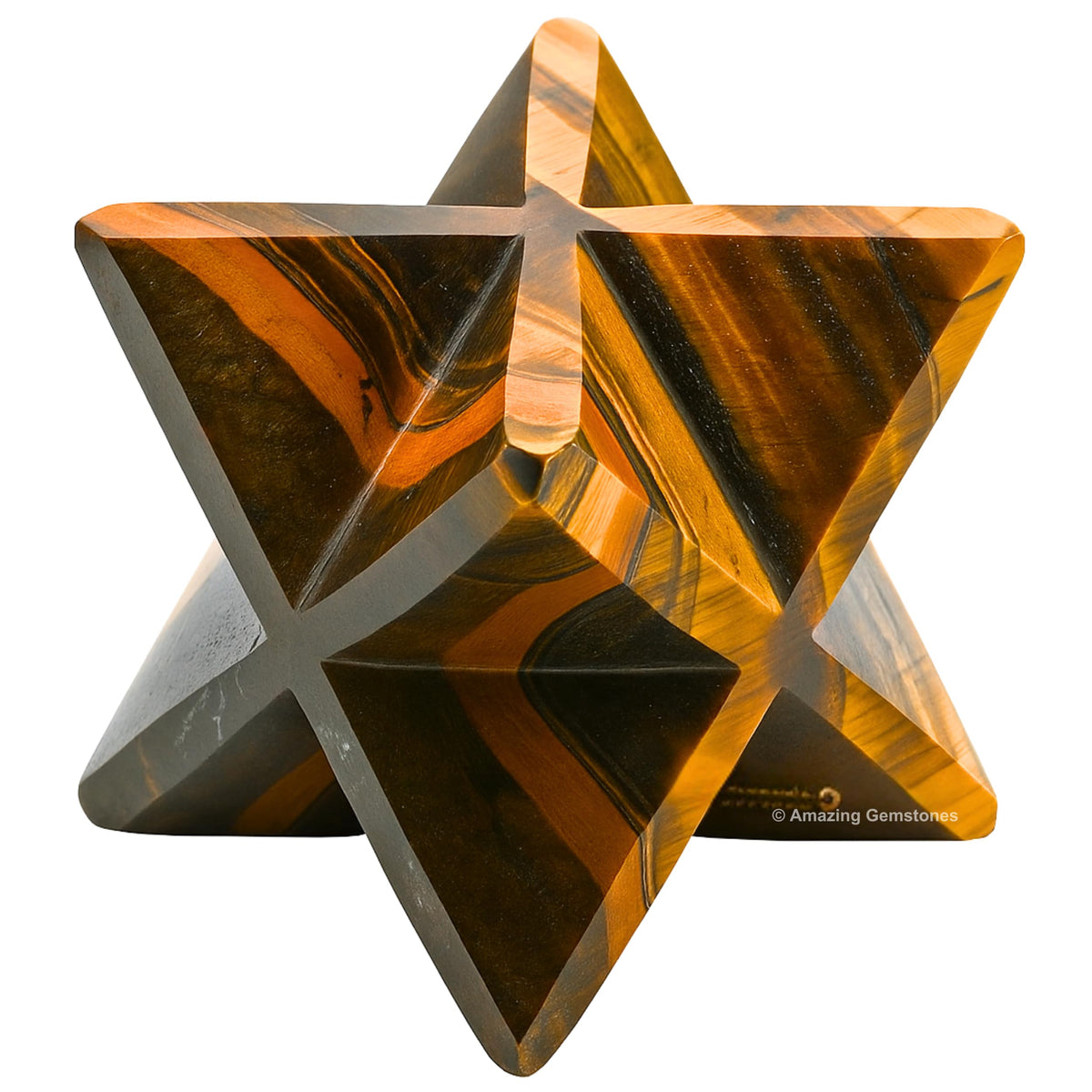Amazing Gemstone Tiger Eye Merkaba Crystal - 0.75 Inches Metaphysical Merkaba Star for Meditation - Energetic Tetrahedron Crystal and Healing Stones and Healing (15-20mm)