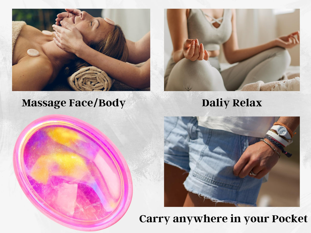 Amazing Gemstone Angel Aura Rose Quartz Worry Stone Crystals & Healing Stones - Worry Stones for Stress Relief Gifts - Piedra Crystal Fidget for Meditation - Stocking Stuffers and Birthday Gifts