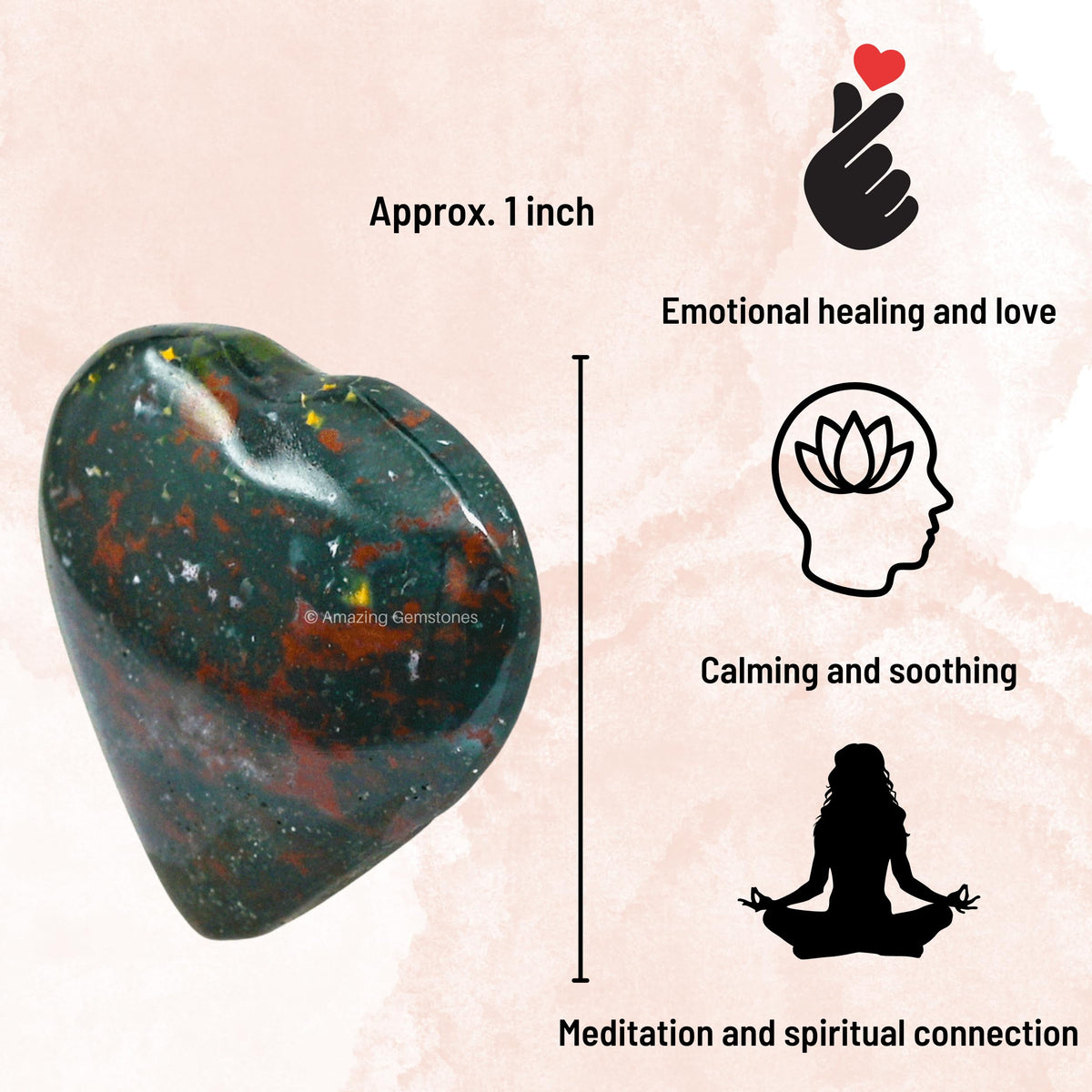 Amazing Gemstone Bloodstone Stone Heart - Pack of 2 Crystal Heart Stones Rocks - Corazones De Piedra Crystals and Healing Stones Heart Shaped Crystal - Stocking Stuffers Gifts