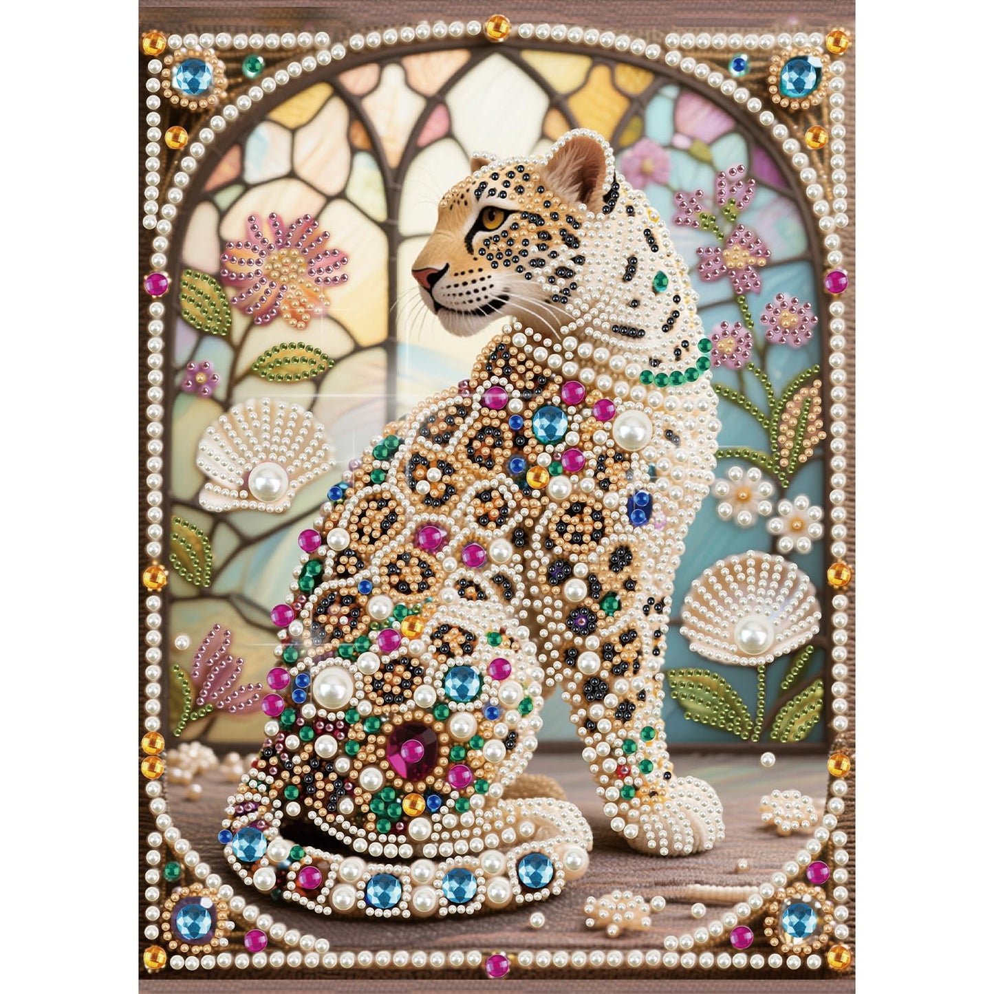 WSLWXSHM Pearl Diamond Painting Kits for Adults Leopard, 5D Special Shape Diamond Art Kits for Beginners, Crystal Rhinestones Diamond Painting for Home Wall Decoration Gift 12×16inch/30×40cm Animal