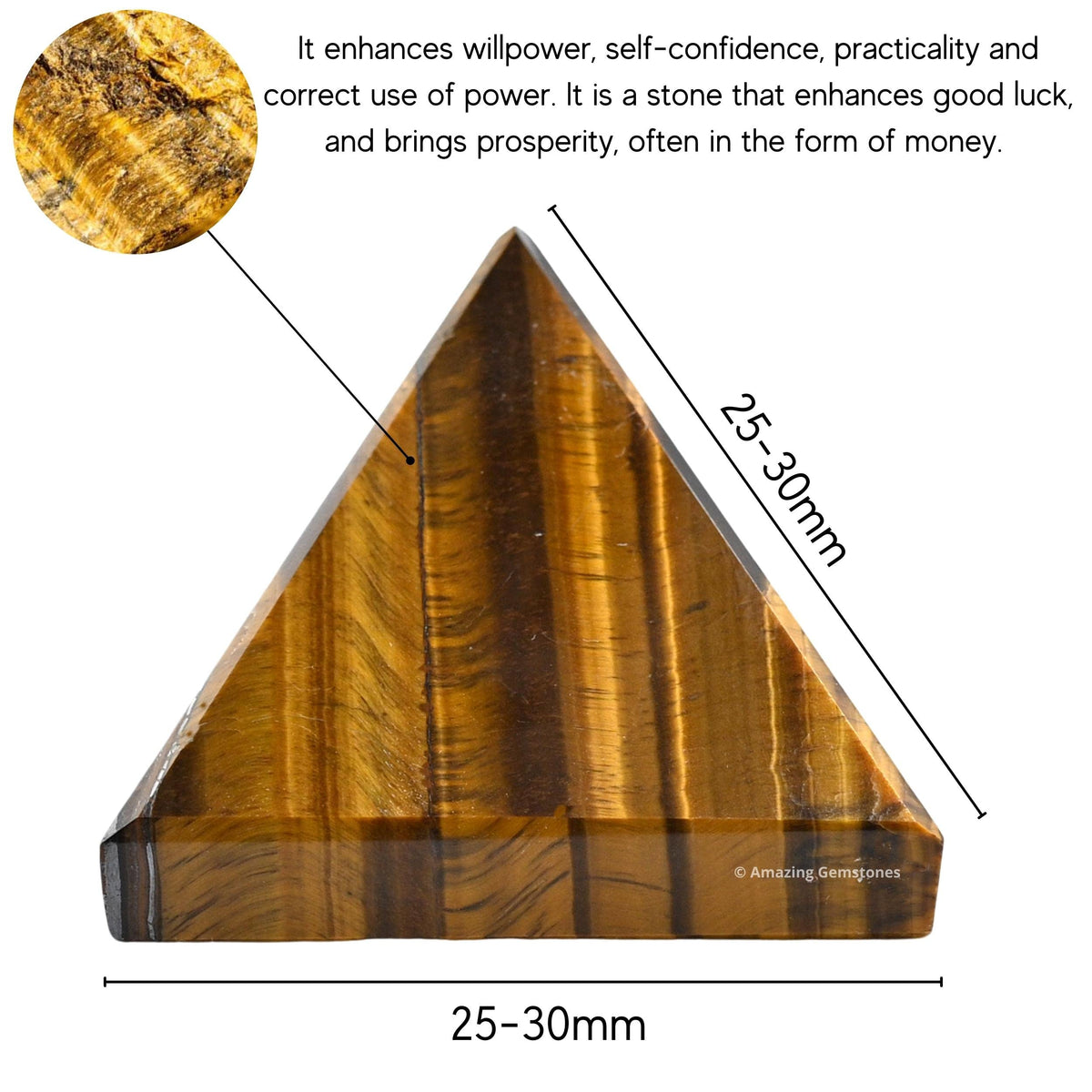 Amazing Gemstone Tigers Eye Pyramid Crystal Healing Stones - 1" Great Pyramid Figurine of Natural Stone Pyramid for Meditation, Reiki, Chakra Balancing and Crystal Pyramids Grid