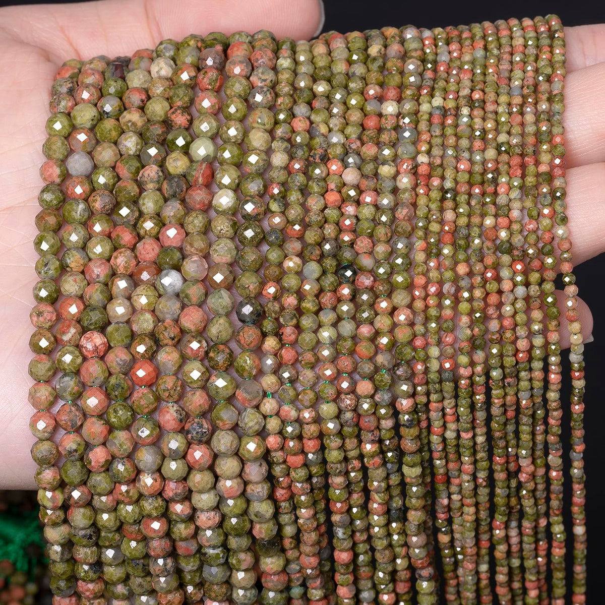 Song Xi 90pcs 4mm Natural Unakite Gemstone Beads Faceted Round Loose Stone Beads for Jewelry Making