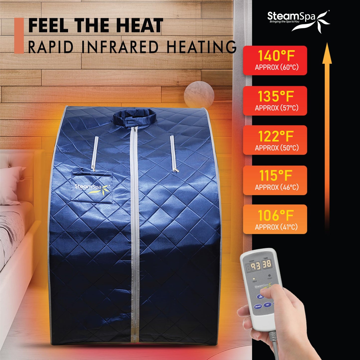 STEAMSPA Portable Steam Saunas for Home - Personal Sauna Steam Tent for Relaxation - Indoor Foldable Bathtube for Body Spa - Hand-Accessible Zippers, Remote Control Included (Blue)