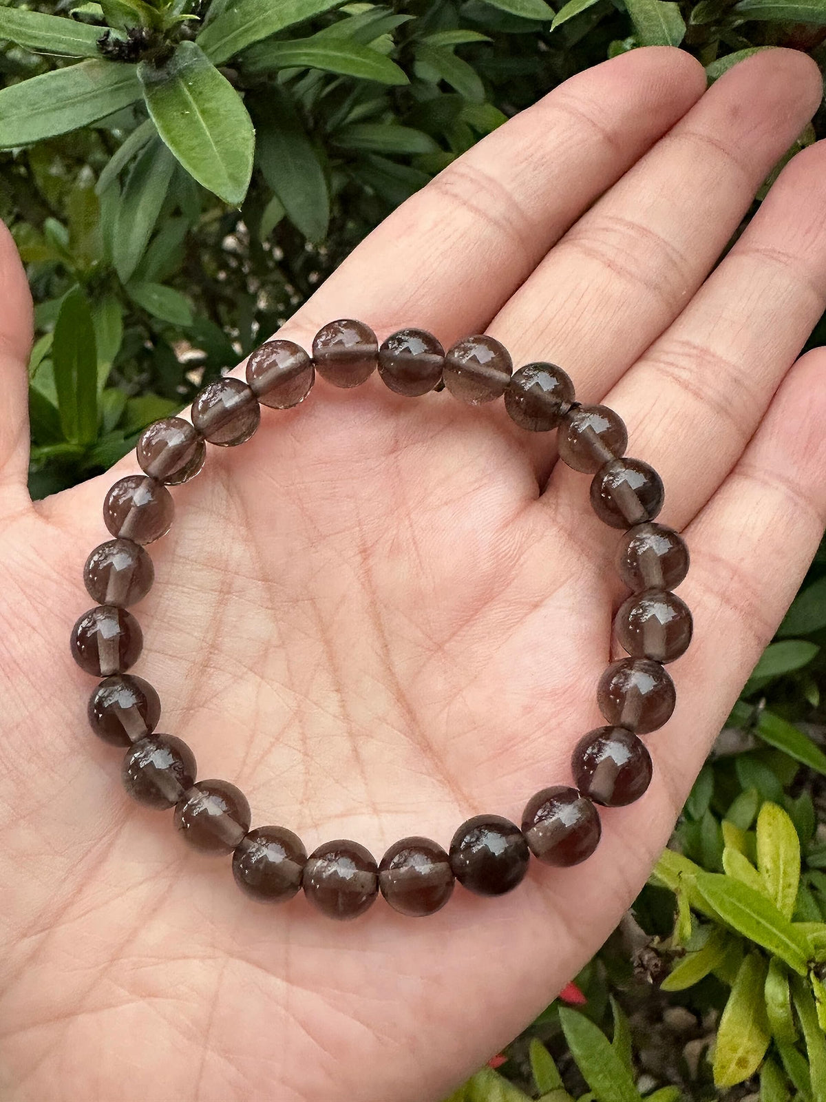 GAF TREASURES Smoky Obsidian Crystal Bead Bracelet 8mm, Genuine Smoky Obsidian Stretch Gemstone Bracelet, Healing Crystal Bracelet, Gift for Men & Women (1)