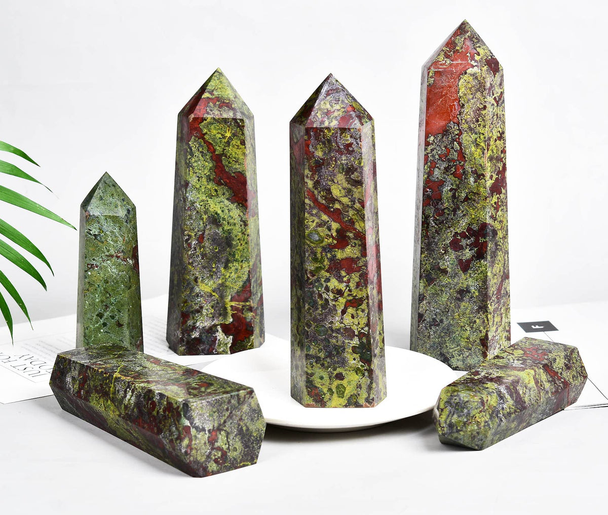 AMOYSTONE Bloodstone Obelisk Large Healing Crystal Wand Tower 6 Faceted Column Reiki Chakra Meditation Therapy Green Red 1.1-1.7 LBS
