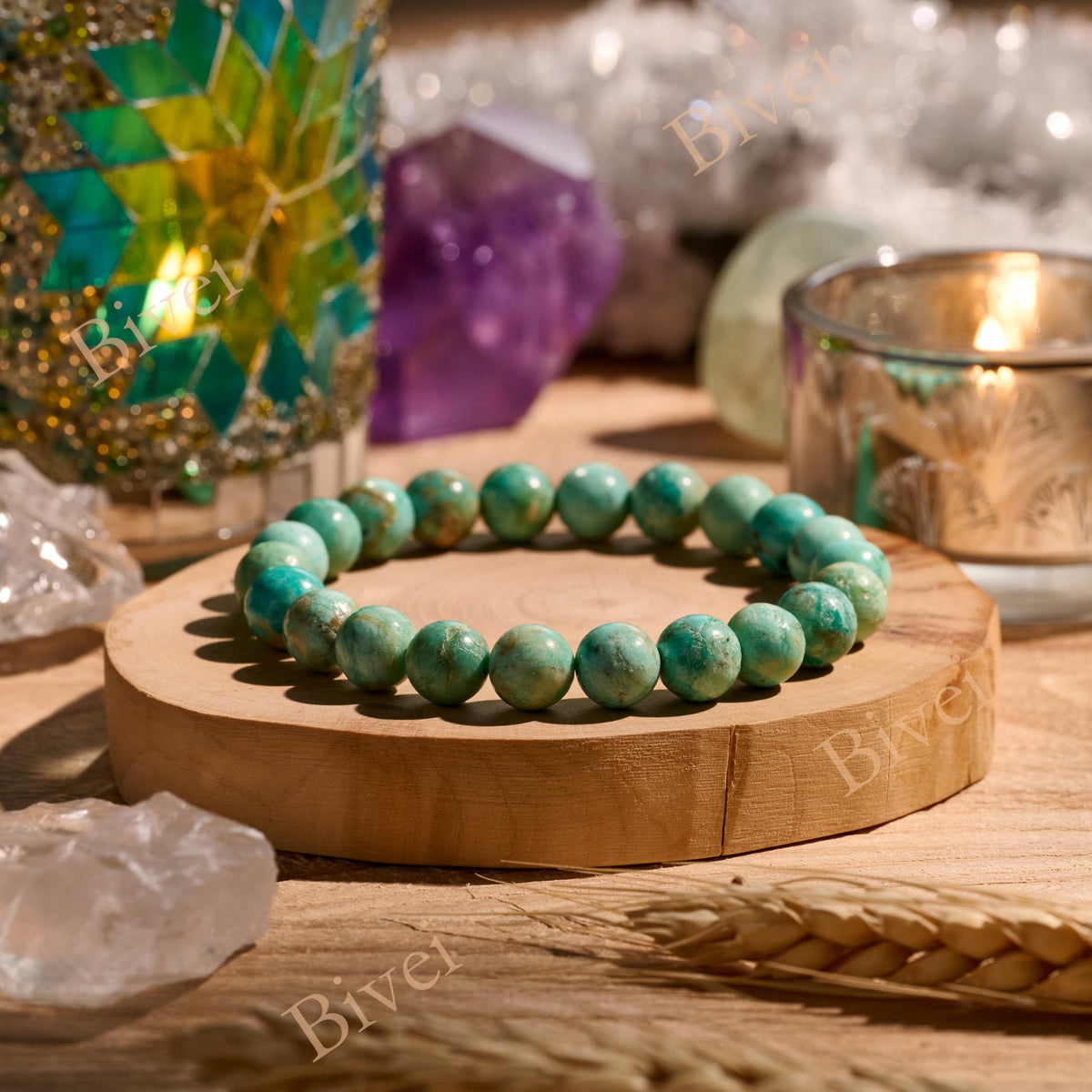 Green Turquoise - Balance - 8mm Beaded Bracelets for Women Handmade Semi Precious Natural Stone Stretch Elastic Jewelry Yoga Protection Gifts