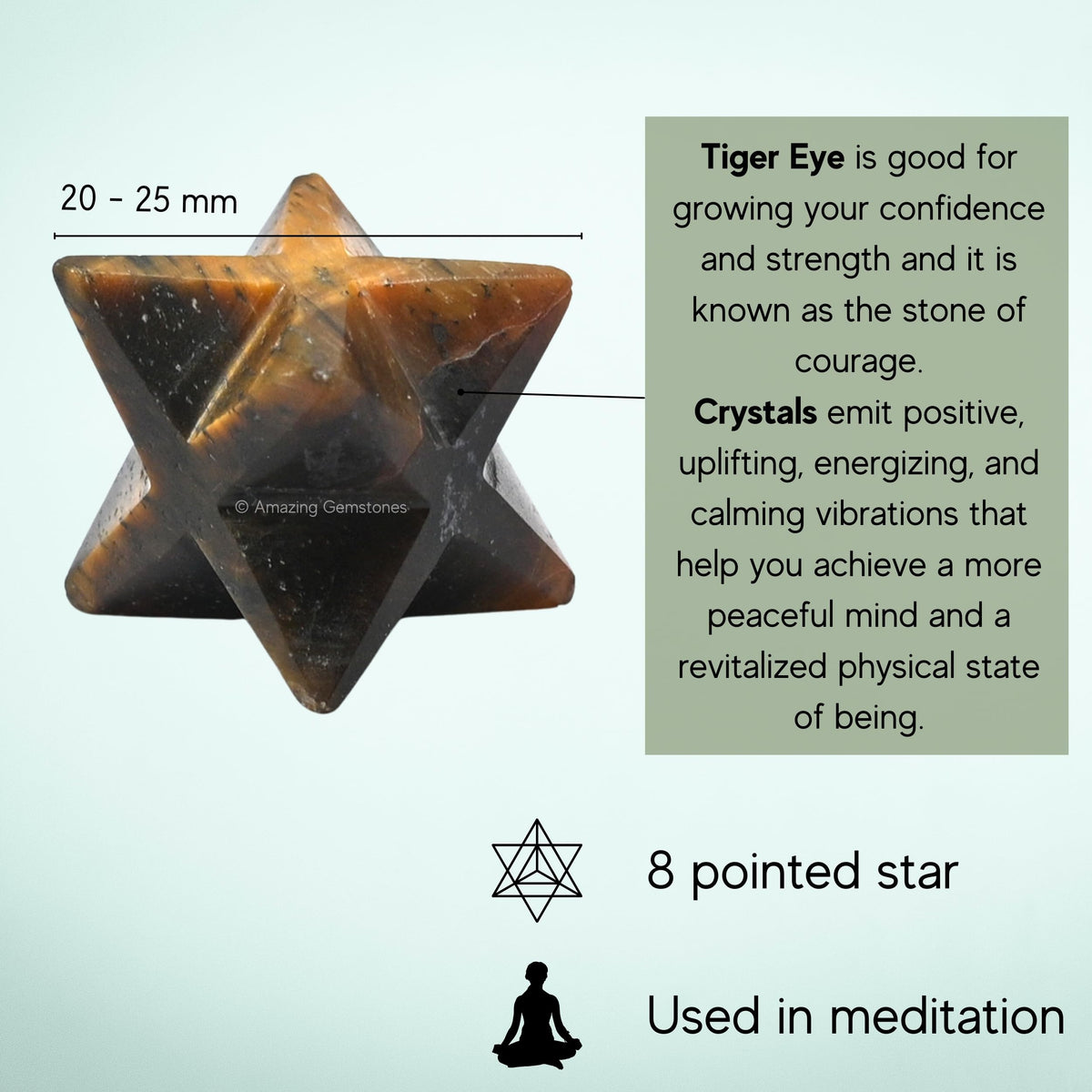 Amazing Gemstone Tiger Eye Merkaba Crystal - 1 Inches Metaphysical Merkaba Star for Meditation - Energetic Tetrahedron Crystal and Healing Stones and Healing (20-25mm)