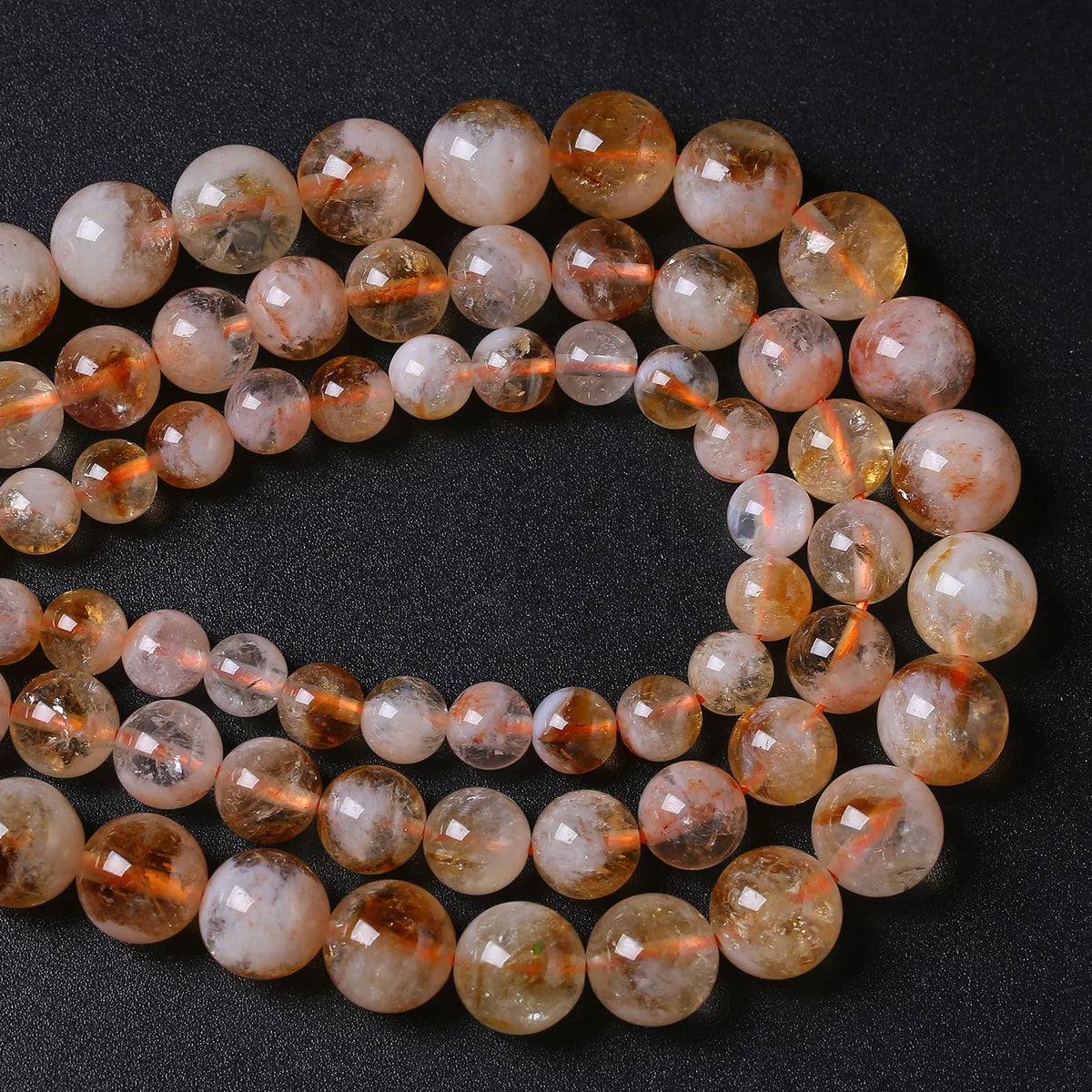 8MM 46PCS Natural Stone Citrine A Grade Quartz Crystal Loose Beads for Jewelry Making DIY Bracelet Necklace 1 Strand 15’’